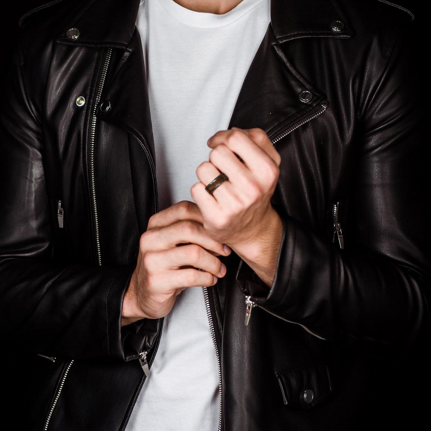 imageKing Will 8mm Mens SilverBlack Tungsten Carbide Ring for Men Nature Koa Wood InlayGalaxy Opal Inlay Wedding Bands Hammered MultiFaceted Wedding BandBlack