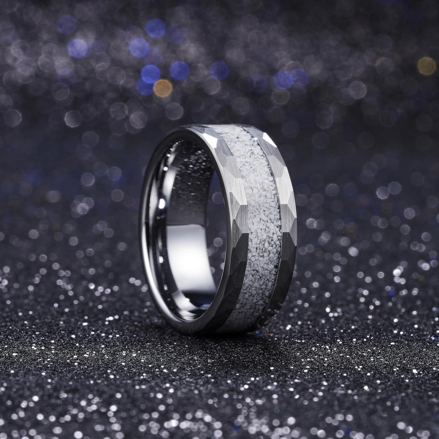 imageKing Will 8mm Mens SilverBlack Tungsten Carbide Ring for Men Nature Koa Wood InlayGalaxy Opal Inlay Wedding Bands Hammered MultiFaceted Wedding BandGunmetal