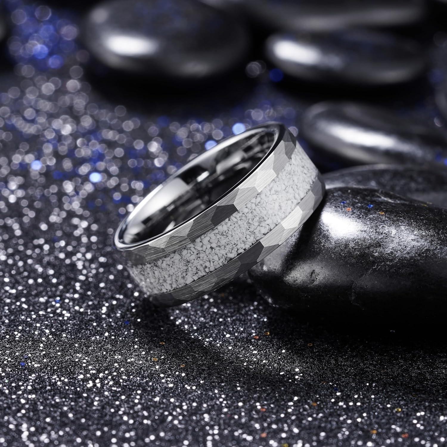 imageKing Will 8mm Mens SilverBlack Tungsten Carbide Ring for Men Nature Koa Wood InlayGalaxy Opal Inlay Wedding Bands Hammered MultiFaceted Wedding BandGunmetal