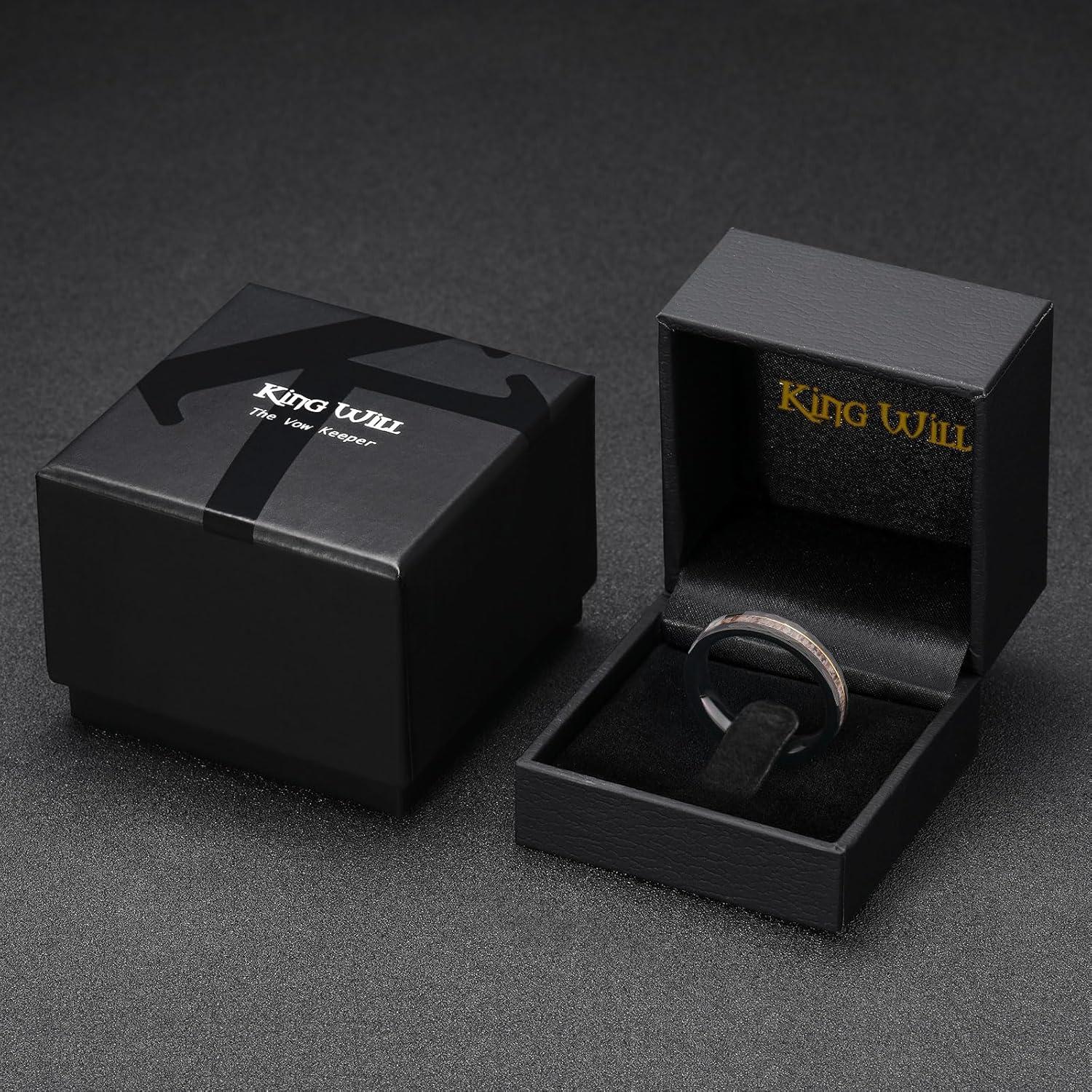 imageKing Will 8mm Mens SilverBlack Tungsten Carbide Ring for Men Nature Koa Wood InlayGalaxy Opal Inlay Wedding Bands Hammered MultiFaceted Wedding Bandgold foils4mm