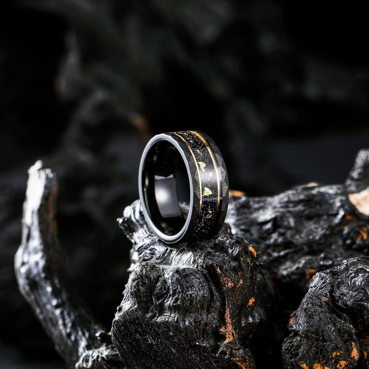 imageKing Will 8mm Mens SilverBlack Tungsten Carbide Ring for Men Nature Koa Wood InlayGalaxy Opal Inlay Wedding Bands Hammered MultiFaceted Wedding Bandgold foils