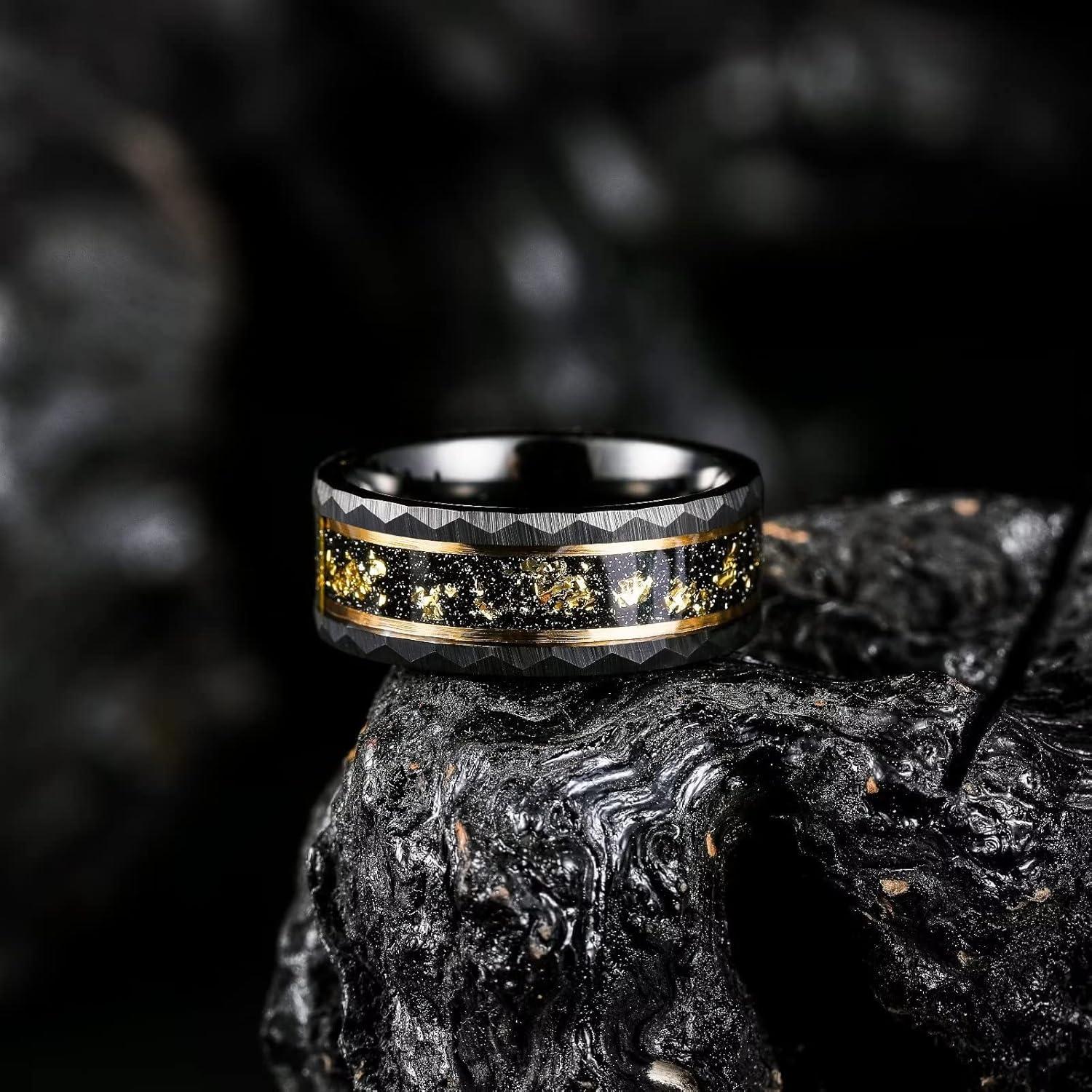 imageKing Will 8mm Mens SilverBlack Tungsten Carbide Ring for Men Nature Koa Wood InlayGalaxy Opal Inlay Wedding Bands Hammered MultiFaceted Wedding Bandgold foils