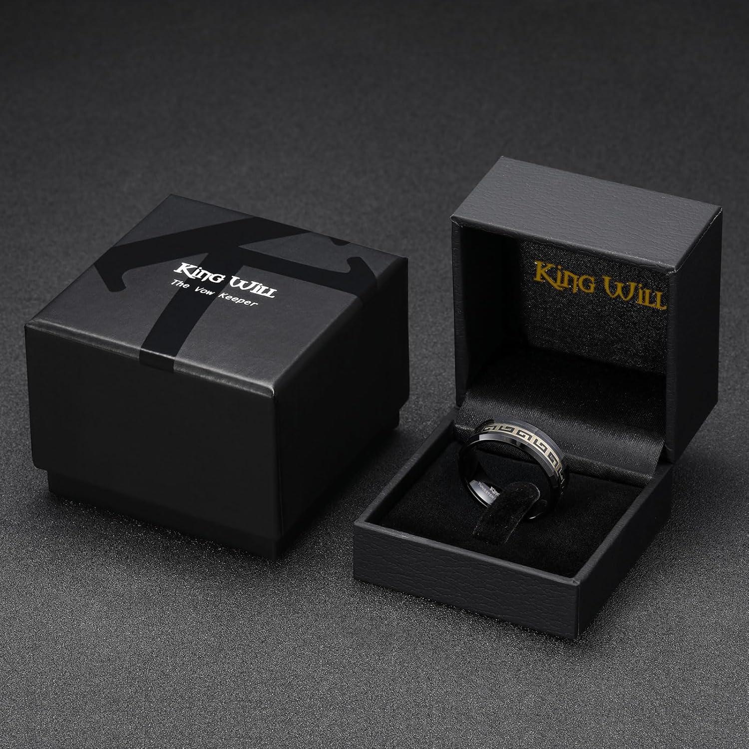 imageKing Will 8mm Tungsten Carbide Rings for Men Mens Wedding Band with Carbon Fiber Inlaid Beveled PolishedBlack Gold Inlay