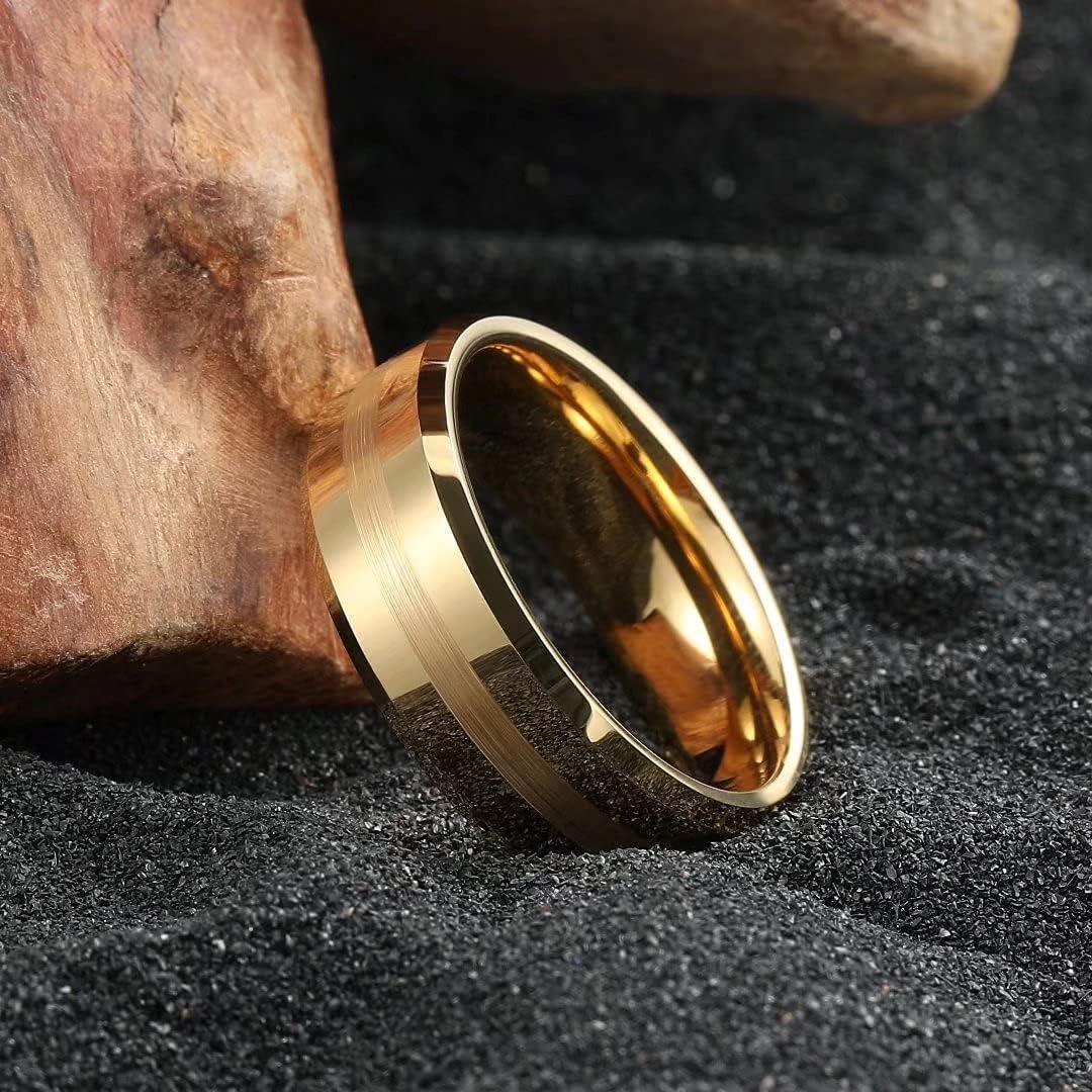 imageKing Will Classic 8mm Tungsten Carbide Ring BlackSilverGold Brushed Two Grooved Center Hammered Design Mens Wedding Band for MenDGold