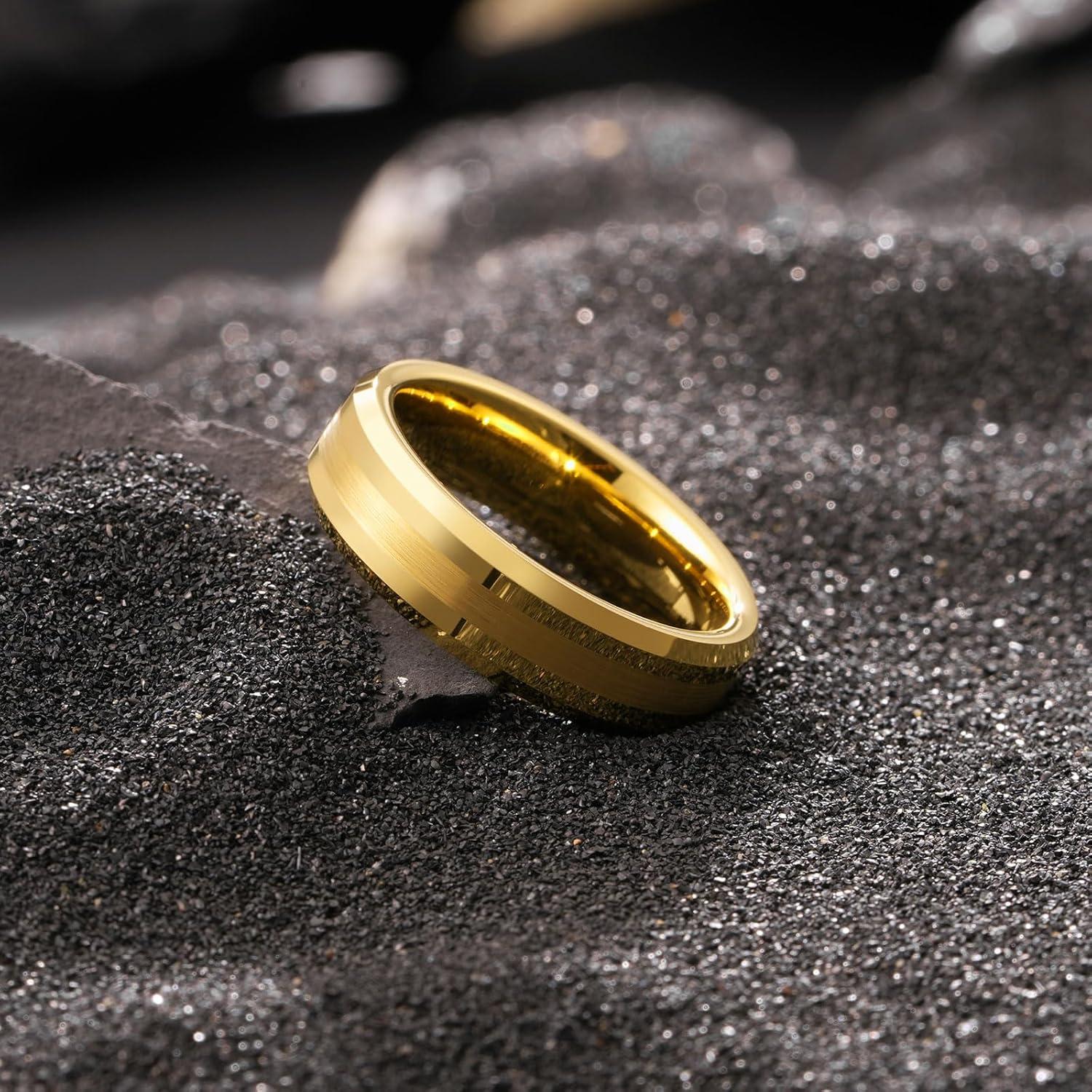 imageKing Will Classic 8mm Tungsten Carbide Ring BlackSilverGold Brushed Two Grooved Center Hammered Design Mens Wedding Band for MenDGold 6mm