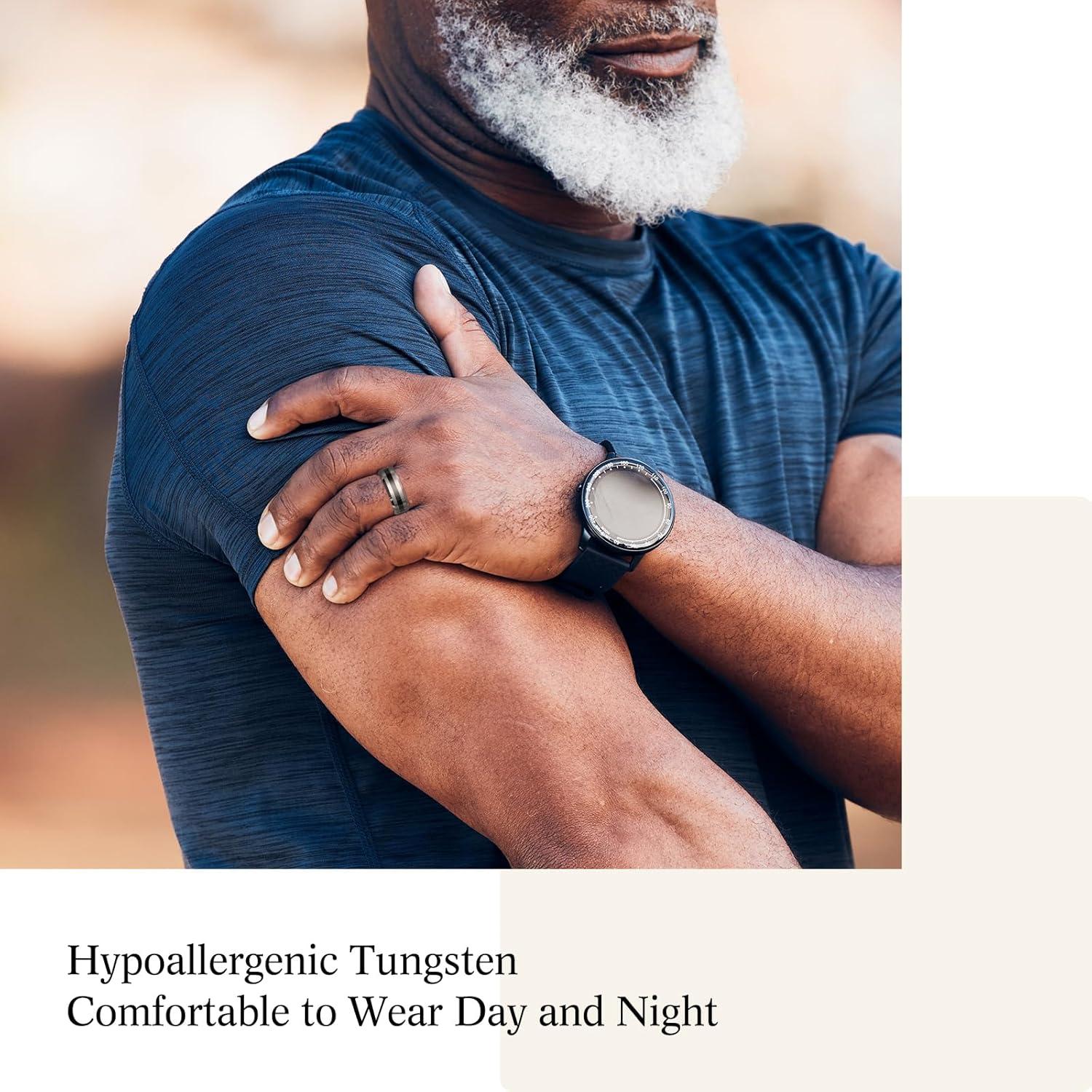 imageKing Will Classic 8mm Tungsten Carbide Ring BlackSilverGold Brushed Two Grooved Center Hammered Design Mens Wedding Band for MenFSilver Black