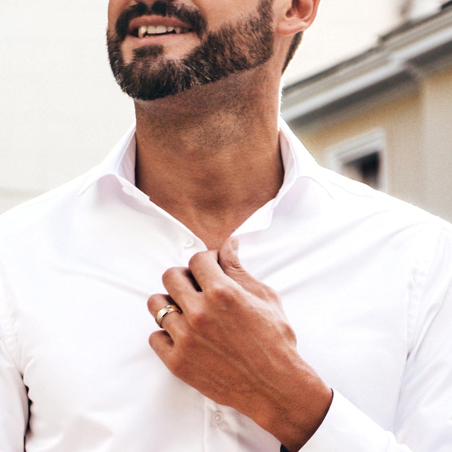 imageKing Will Classic 8mm Tungsten Carbide Ring BlackSilverGold Brushed Two Grooved Center Hammered Design Mens Wedding Band for MenGRose Gold