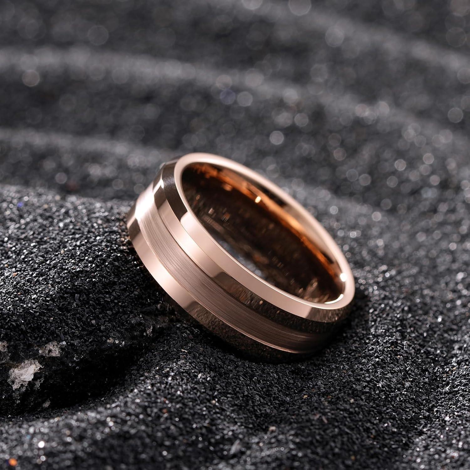 imageKing Will Classic 8mm Tungsten Carbide Ring BlackSilverGold Brushed Two Grooved Center Hammered Design Mens Wedding Band for MenGRose Gold