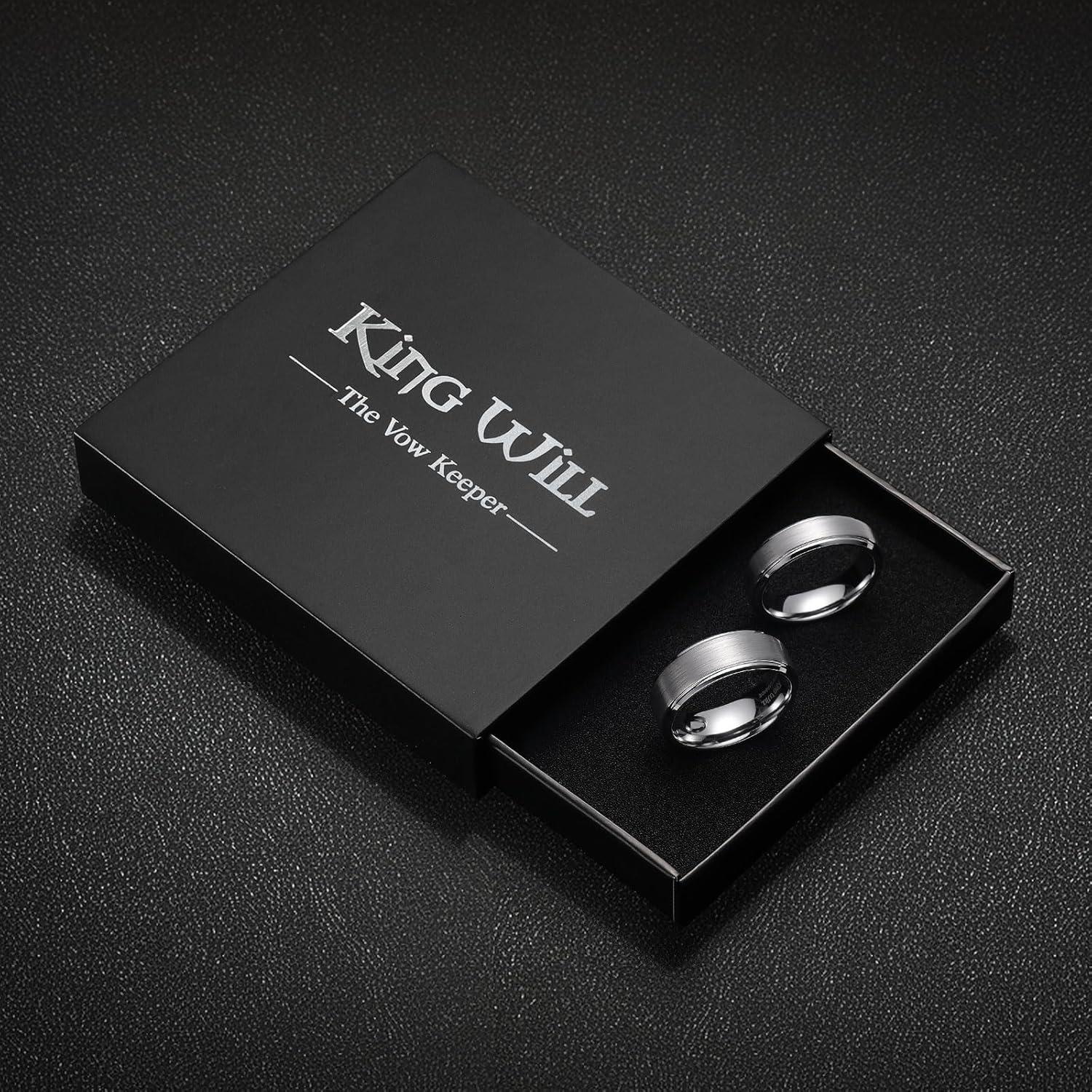 imageKing Will Classic Tungsten Wedding Band for Men 678910mm Widths Polished Finish Step Edge Matte Rings Comfort Fit6mm8mm Silver