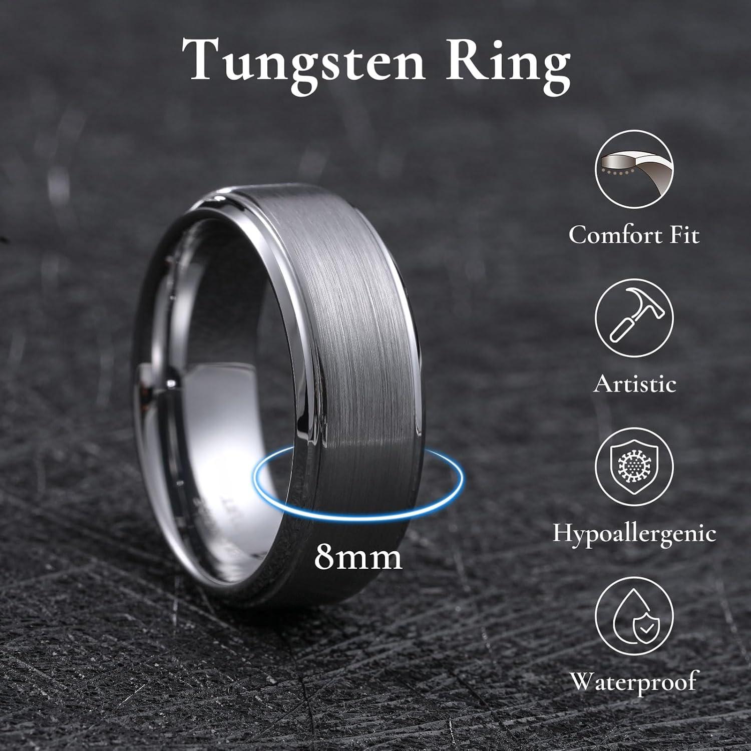imageKing Will Classic Tungsten Wedding Band for Men 678910mm Widths Polished Finish Step Edge Matte Rings Comfort Fit6mm8mm Silver