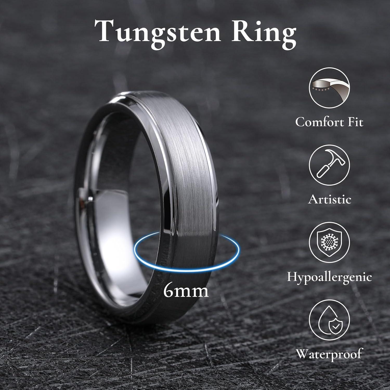 imageKing Will Classic Tungsten Wedding Band for Men 678910mm Widths Polished Finish Step Edge Matte Rings Comfort Fit6mm8mm Silver