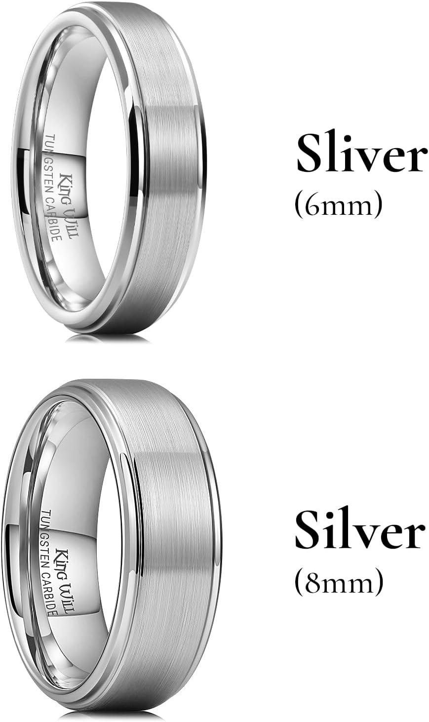 imageKing Will Classic Tungsten Wedding Band for Men 678910mm Widths Polished Finish Step Edge Matte Rings Comfort Fit6mm8mm Silver