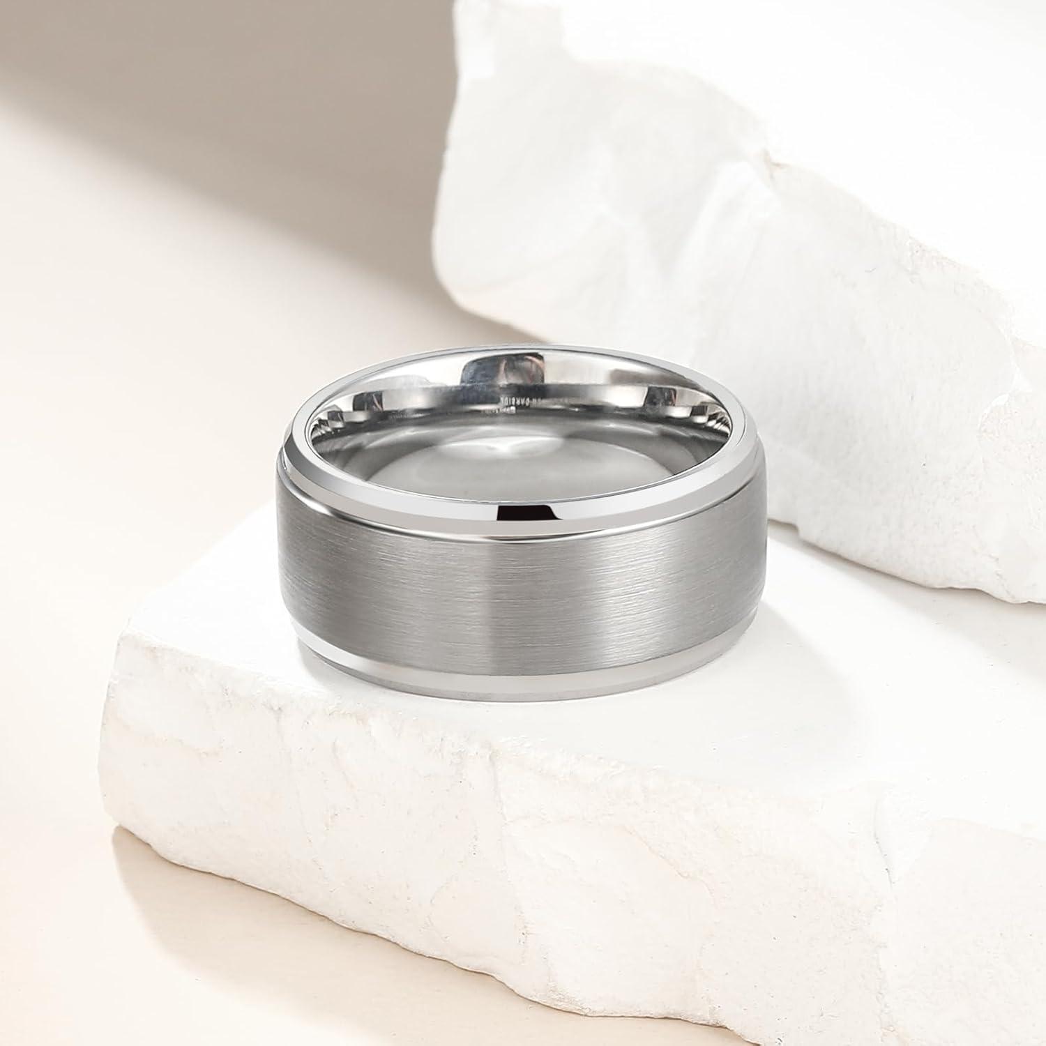 imageKing Will Classic Tungsten Wedding Band for Men 678910mm Widths Polished Finish Step Edge Matte Rings Comfort FitAsilver 10mm