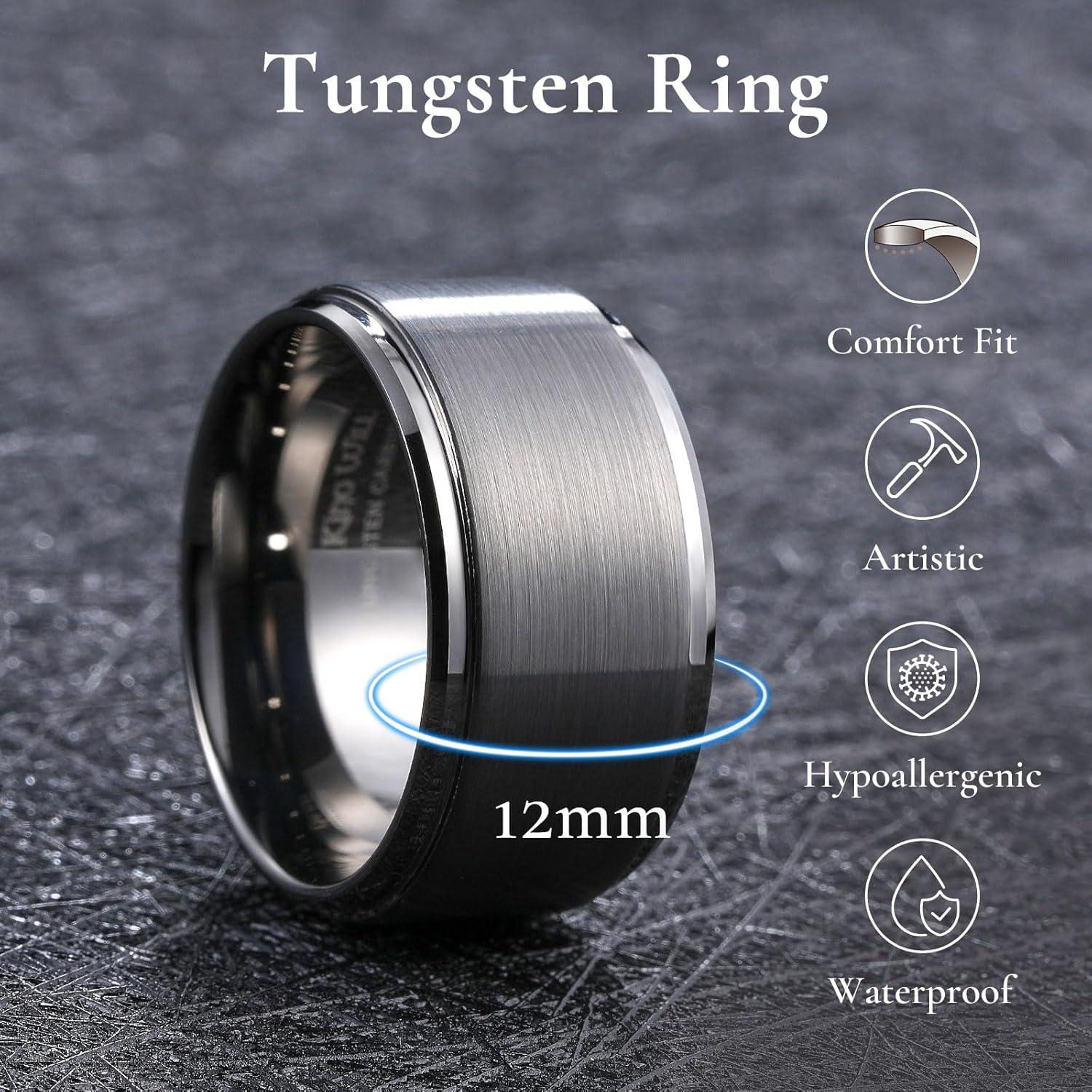 imageKing Will Classic Tungsten Wedding Band for Men 678910mm Widths Polished Finish Step Edge Matte Rings Comfort FitAsilver 12mm