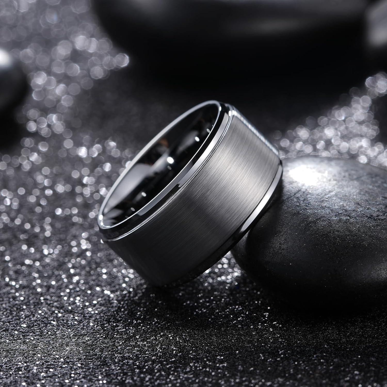 imageKing Will Classic Tungsten Wedding Band for Men 678910mm Widths Polished Finish Step Edge Matte Rings Comfort FitAsilver 12mm