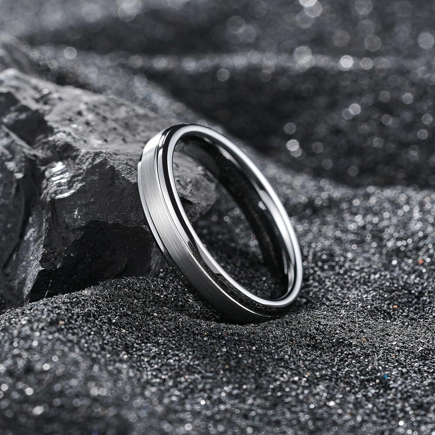 imageKing Will Classic Tungsten Wedding Band for Men 678910mm Widths Polished Finish Step Edge Matte Rings Comfort FitAsilver 4mm