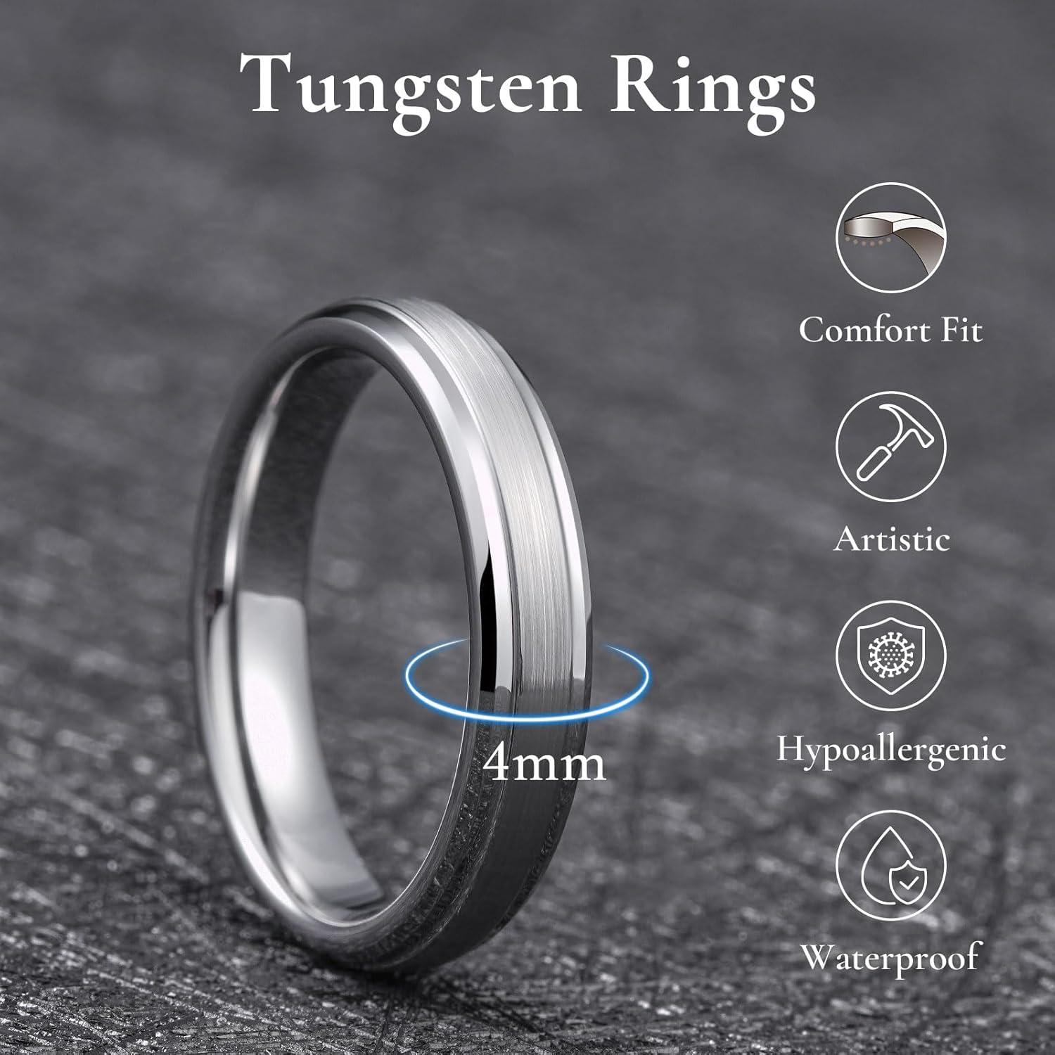 imageKing Will Classic Tungsten Wedding Band for Men 678910mm Widths Polished Finish Step Edge Matte Rings Comfort FitAsilver 4mm