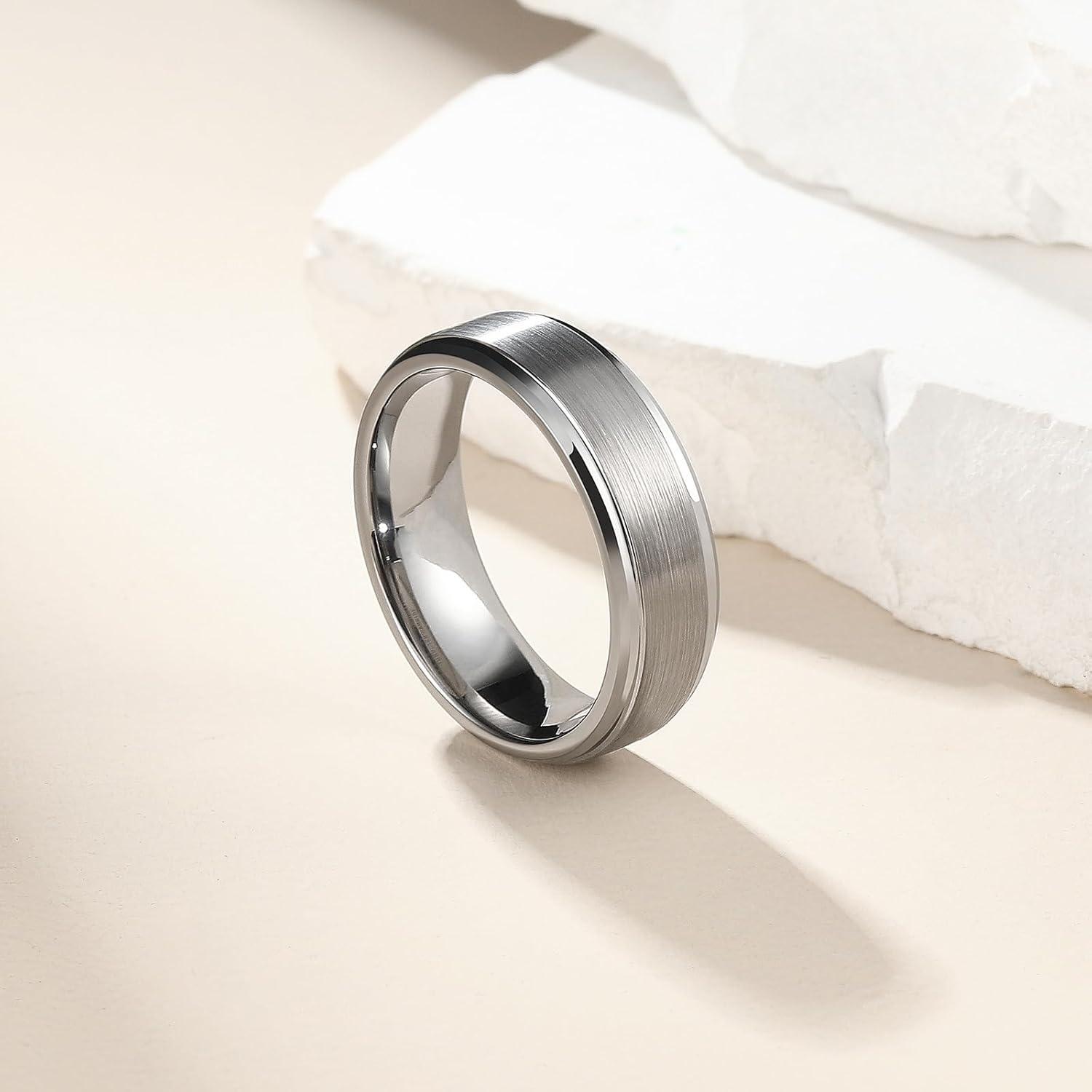 imageKing Will Classic Tungsten Wedding Band for Men 678910mm Widths Polished Finish Step Edge Matte Rings Comfort FitAsilver 7mm
