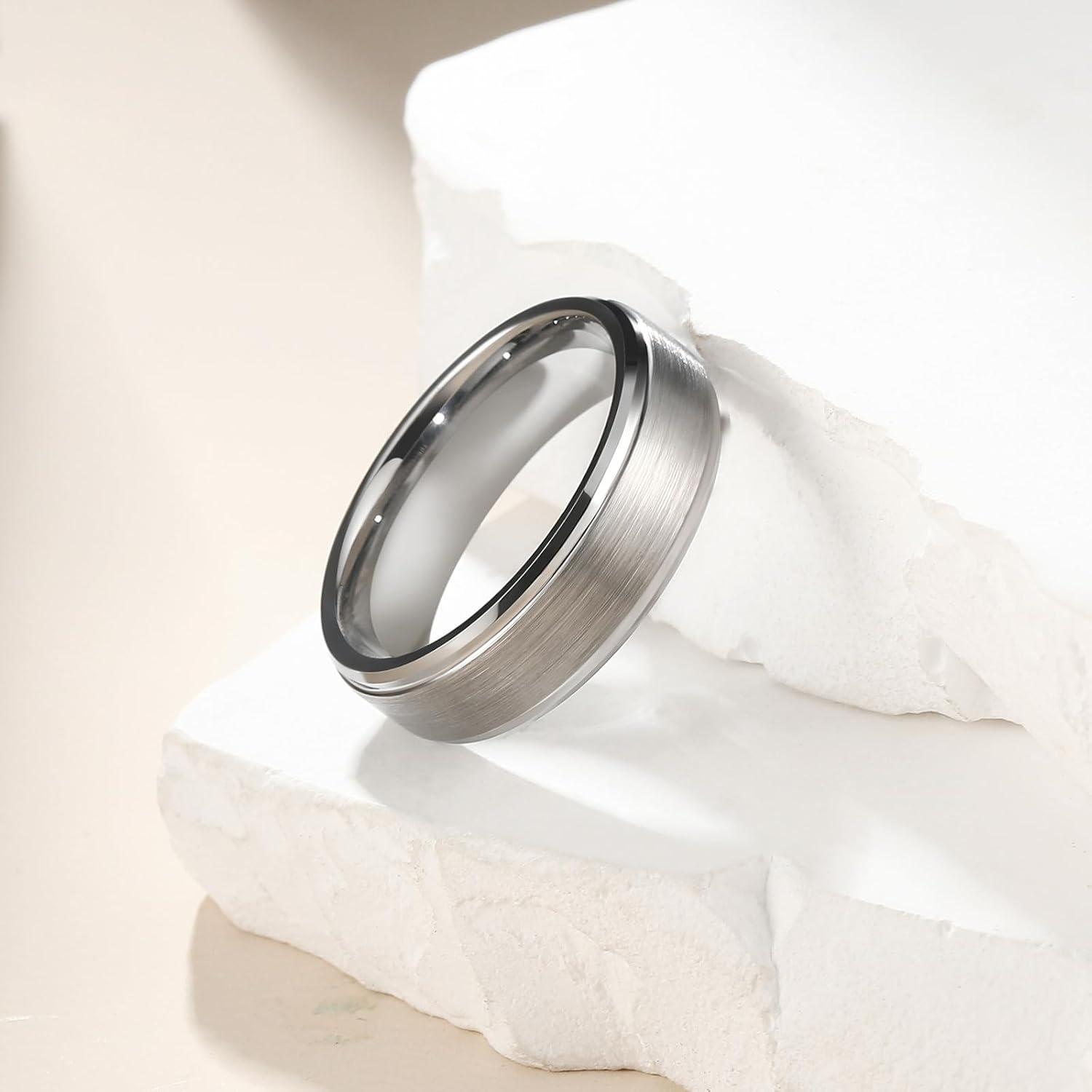 imageKing Will Classic Tungsten Wedding Band for Men 678910mm Widths Polished Finish Step Edge Matte Rings Comfort FitAsilver 7mm