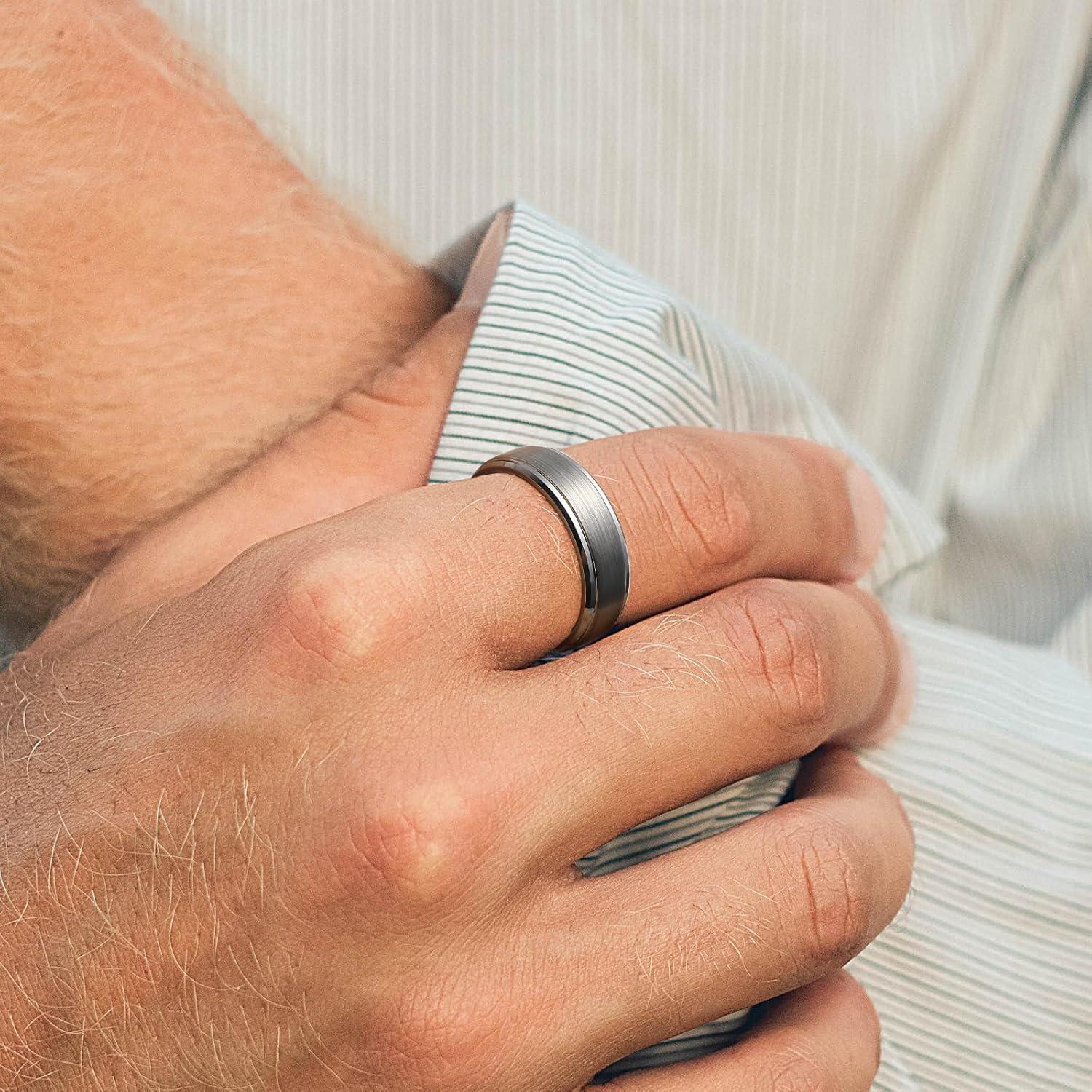 imageKing Will Classic Tungsten Wedding Band for Men 678910mm Widths Polished Finish Step Edge Matte Rings Comfort FitAsilver 7mm