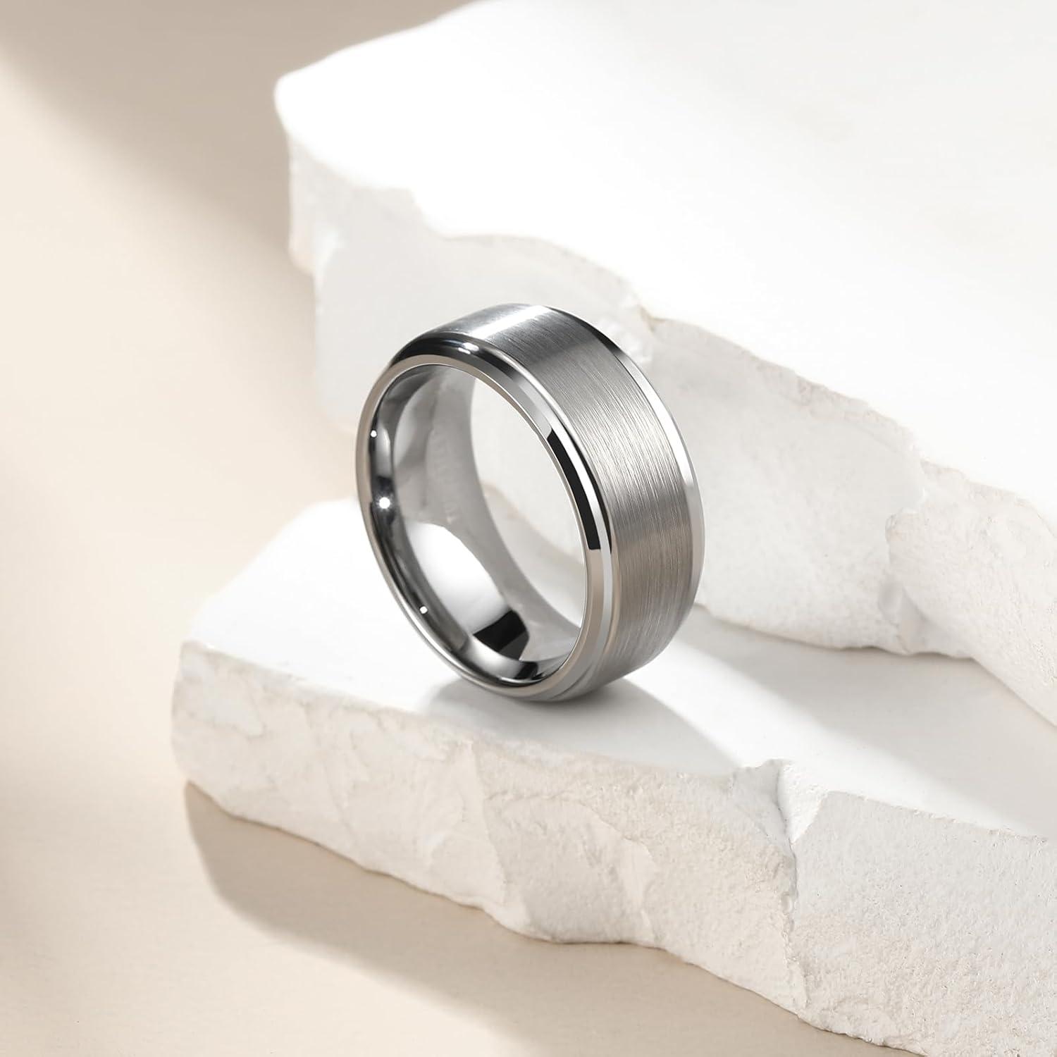 imageKing Will Classic Tungsten Wedding Band for Men 678910mm Widths Polished Finish Step Edge Matte Rings Comfort FitAsilver 8mm