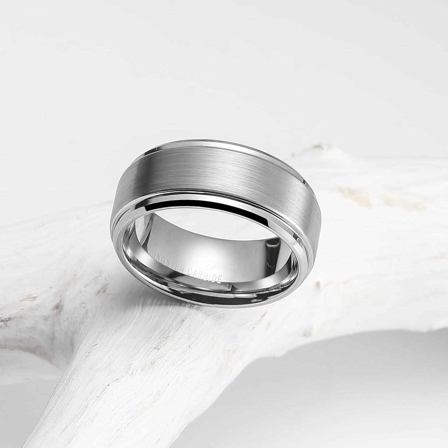 imageKing Will Classic Tungsten Wedding Band for Men 678910mm Widths Polished Finish Step Edge Matte Rings Comfort FitAsilver 8mmNew