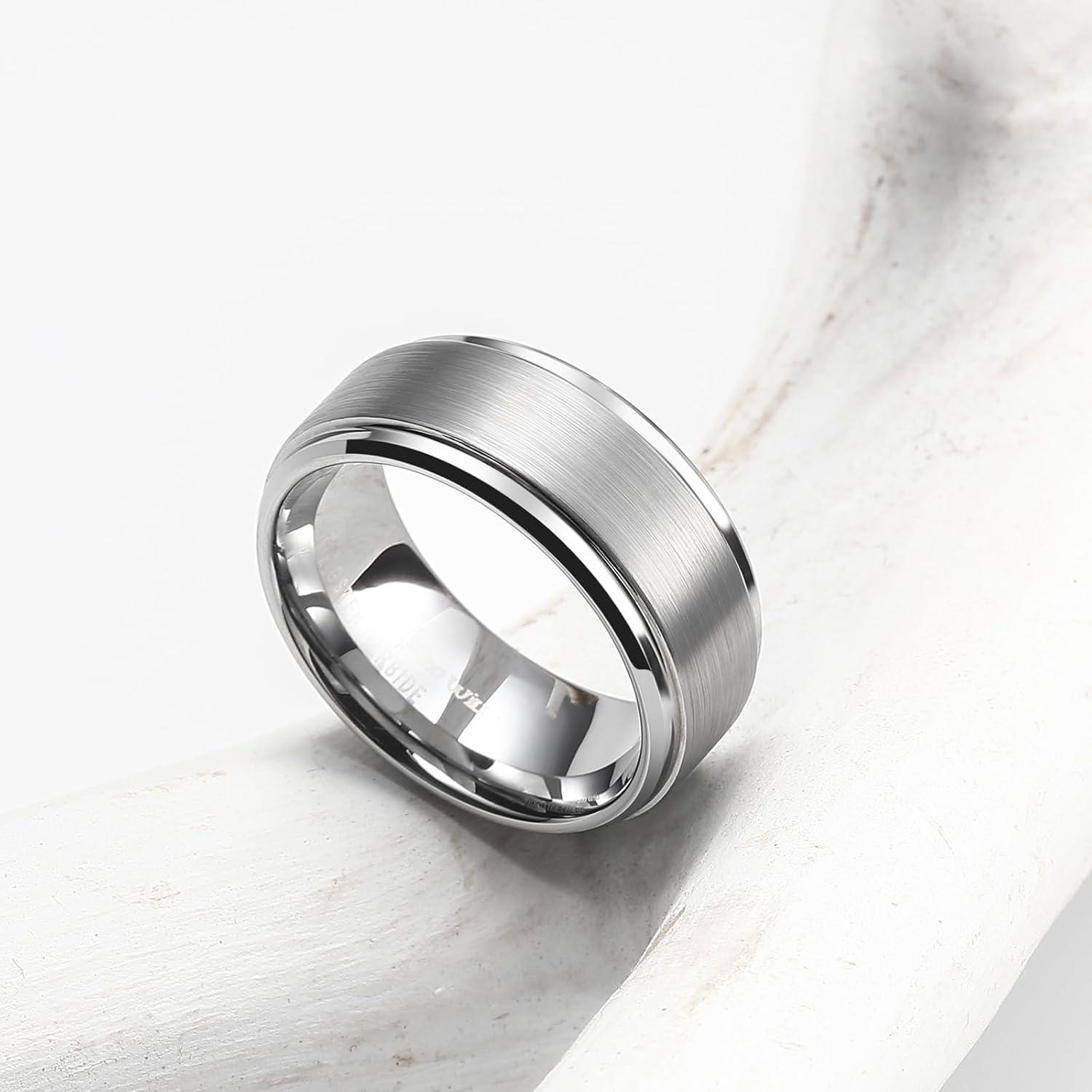 imageKing Will Classic Tungsten Wedding Band for Men 678910mm Widths Polished Finish Step Edge Matte Rings Comfort FitAsilver 8mmNew