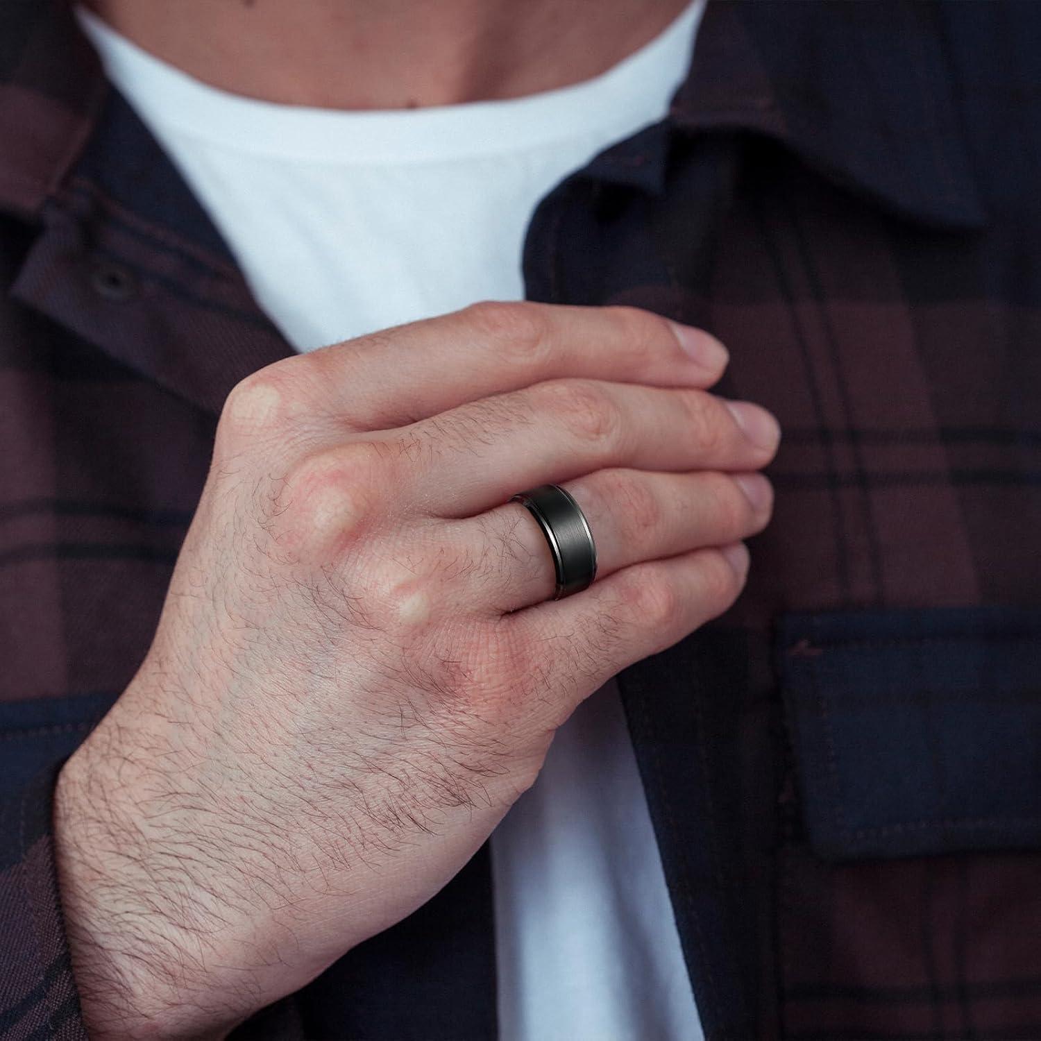 imageKing Will Classic Tungsten Wedding Band for Men 678910mm Widths Polished Finish Step Edge Matte Rings Comfort FitBBlack 10mm