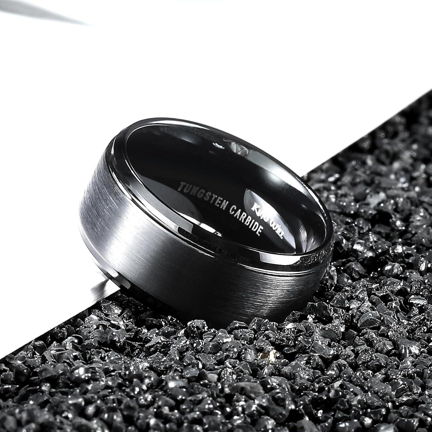 imageKing Will Classic Tungsten Wedding Band for Men 678910mm Widths Polished Finish Step Edge Matte Rings Comfort FitBBlack 10mm