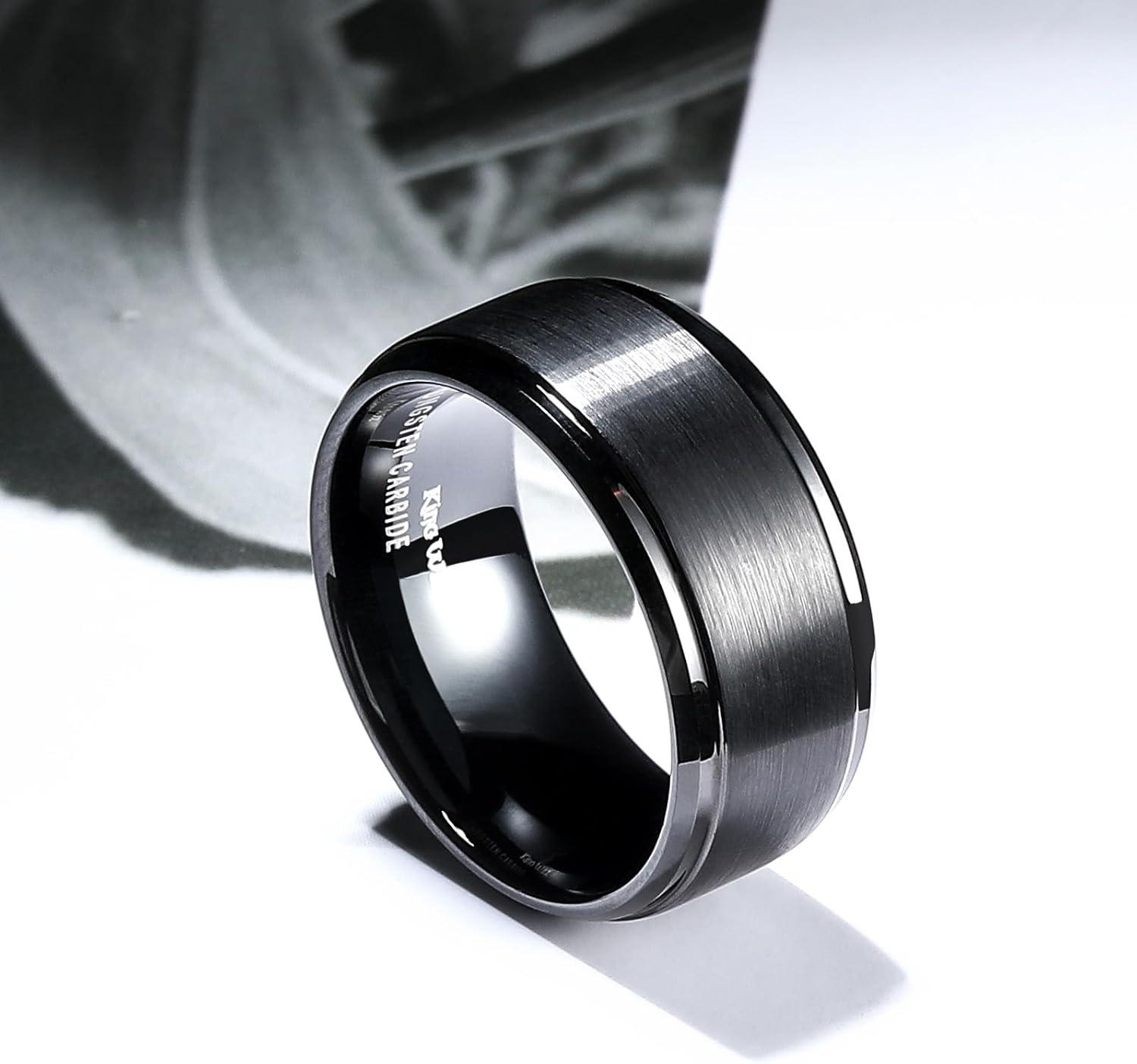 imageKing Will Classic Tungsten Wedding Band for Men 678910mm Widths Polished Finish Step Edge Matte Rings Comfort FitBBlack 10mm