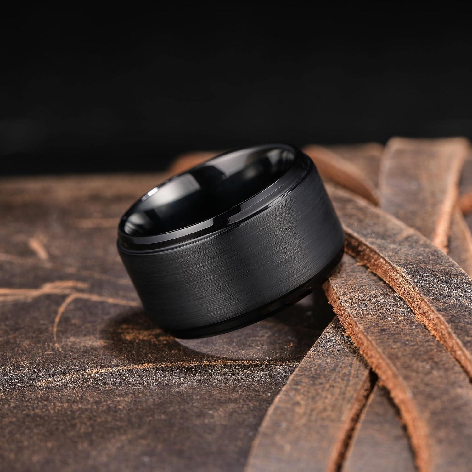 imageKing Will Classic Tungsten Wedding Band for Men 678910mm Widths Polished Finish Step Edge Matte Rings Comfort FitBBlack 12mm