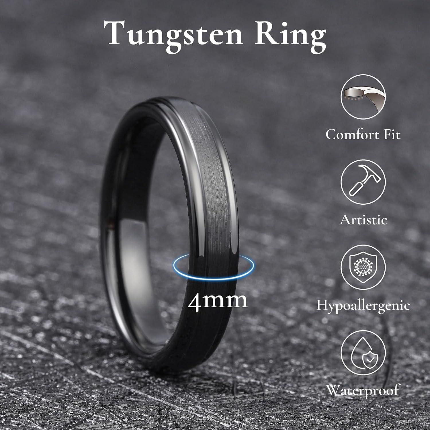 imageKing Will Classic Tungsten Wedding Band for Men 678910mm Widths Polished Finish Step Edge Matte Rings Comfort FitBBlack 4mm