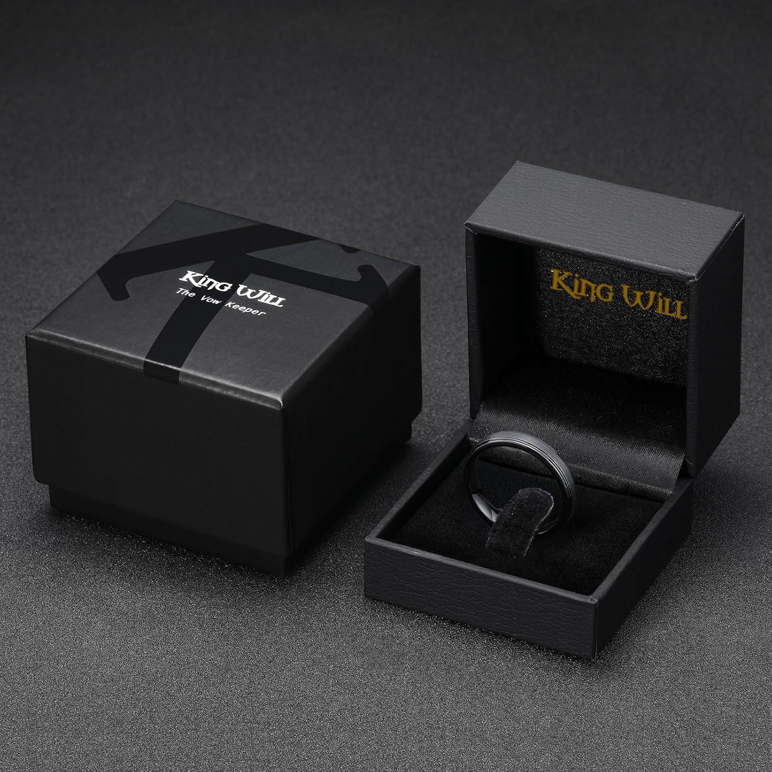 imageKing Will Classic Tungsten Wedding Band for Men 678910mm Widths Polished Finish Step Edge Matte Rings Comfort FitBBlack 4mm