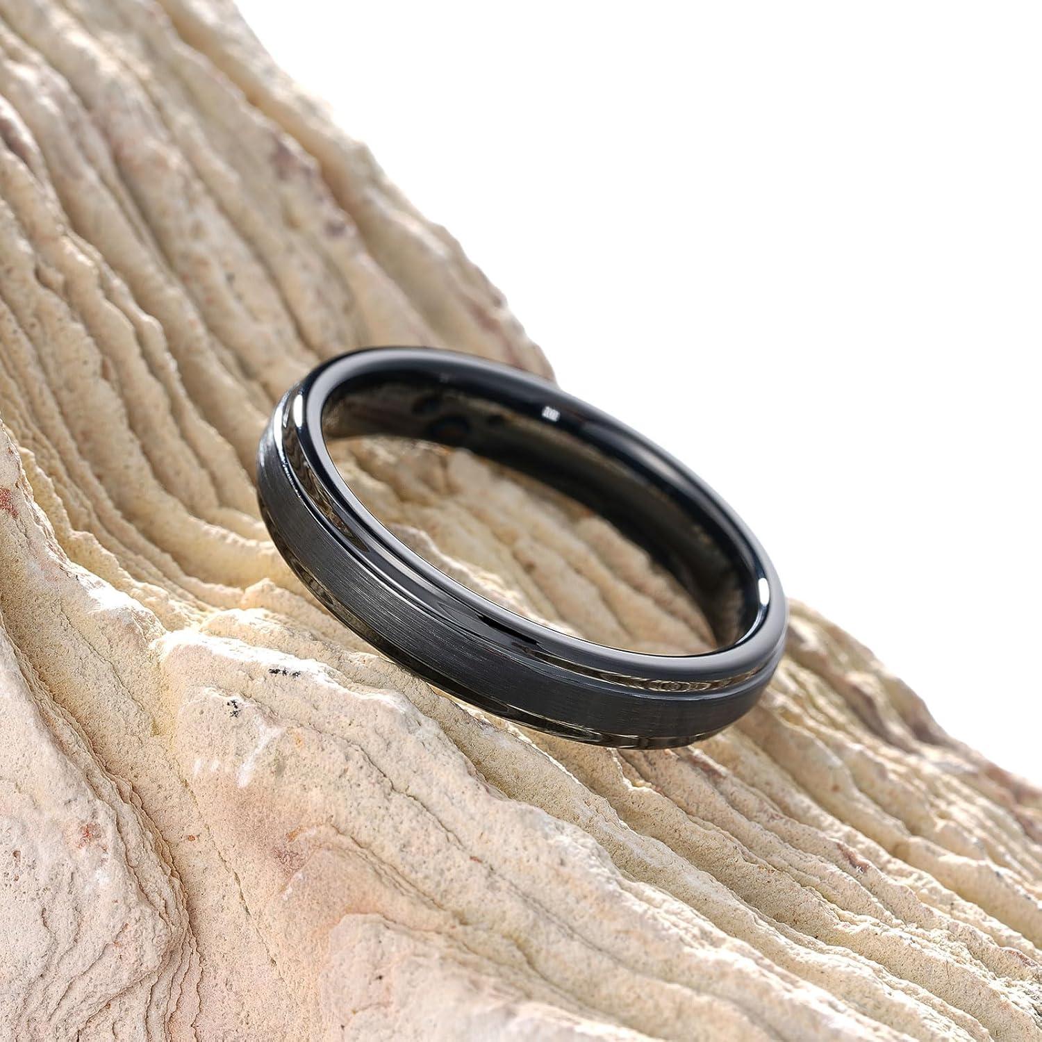 imageKing Will Classic Tungsten Wedding Band for Men 678910mm Widths Polished Finish Step Edge Matte Rings Comfort FitBBlack 4mm