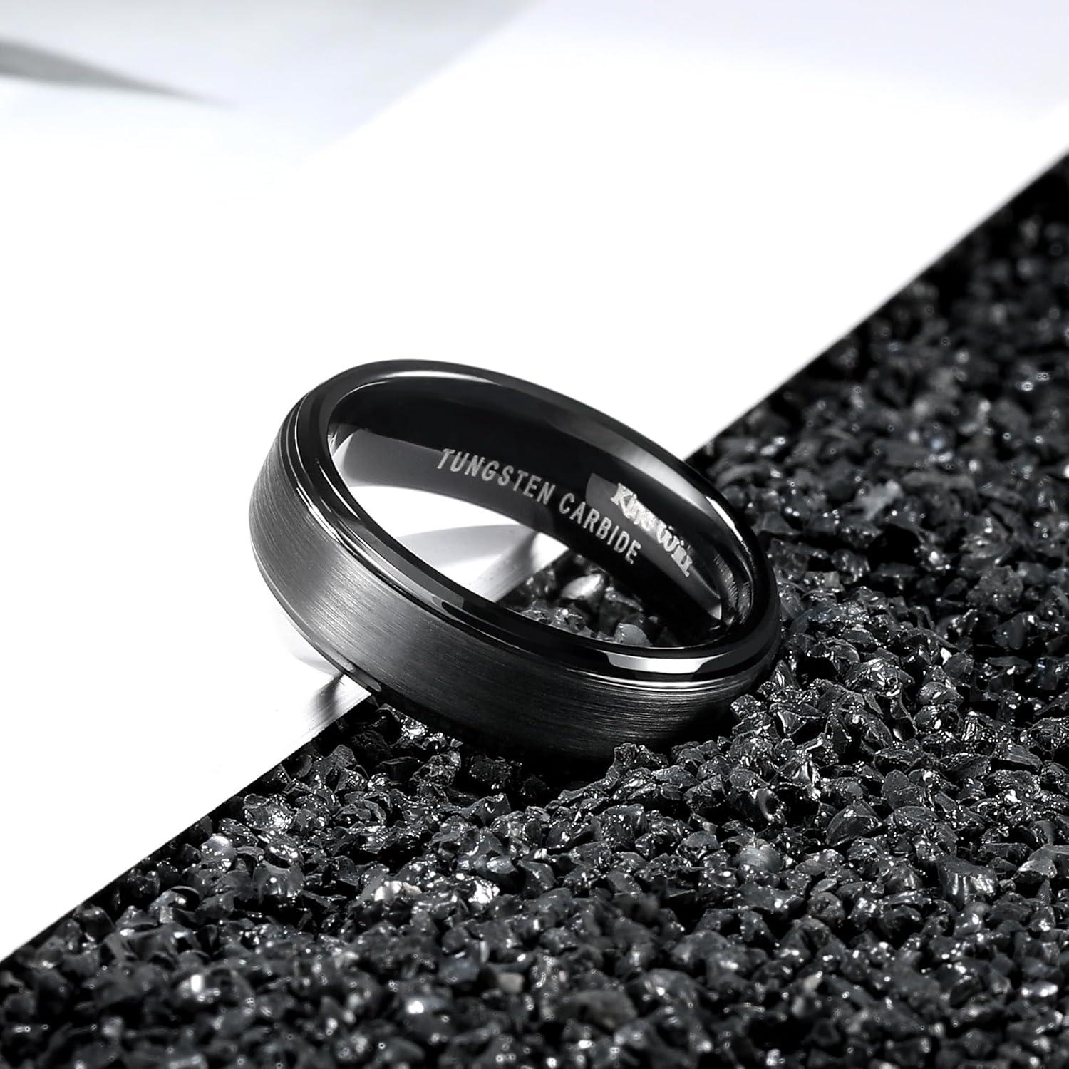 imageKing Will Classic Tungsten Wedding Band for Men 678910mm Widths Polished Finish Step Edge Matte Rings Comfort FitBBlack 6mm