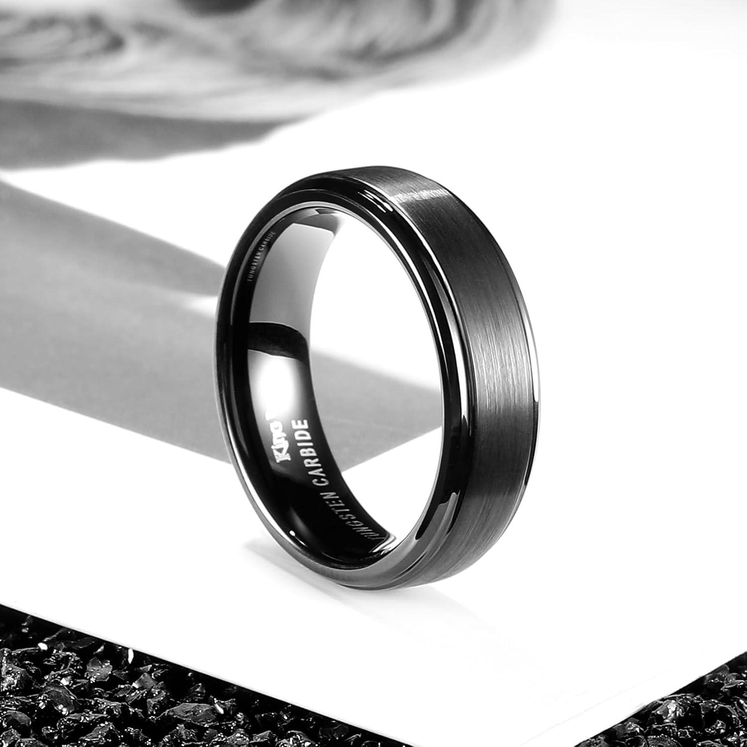imageKing Will Classic Tungsten Wedding Band for Men 678910mm Widths Polished Finish Step Edge Matte Rings Comfort FitBBlack 6mm