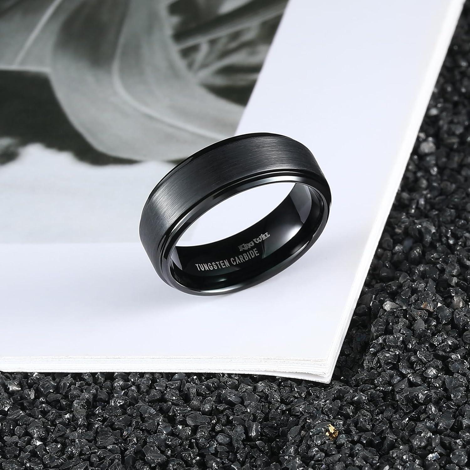 imageKing Will Classic Tungsten Wedding Band for Men 678910mm Widths Polished Finish Step Edge Matte Rings Comfort FitBBlack 8mm