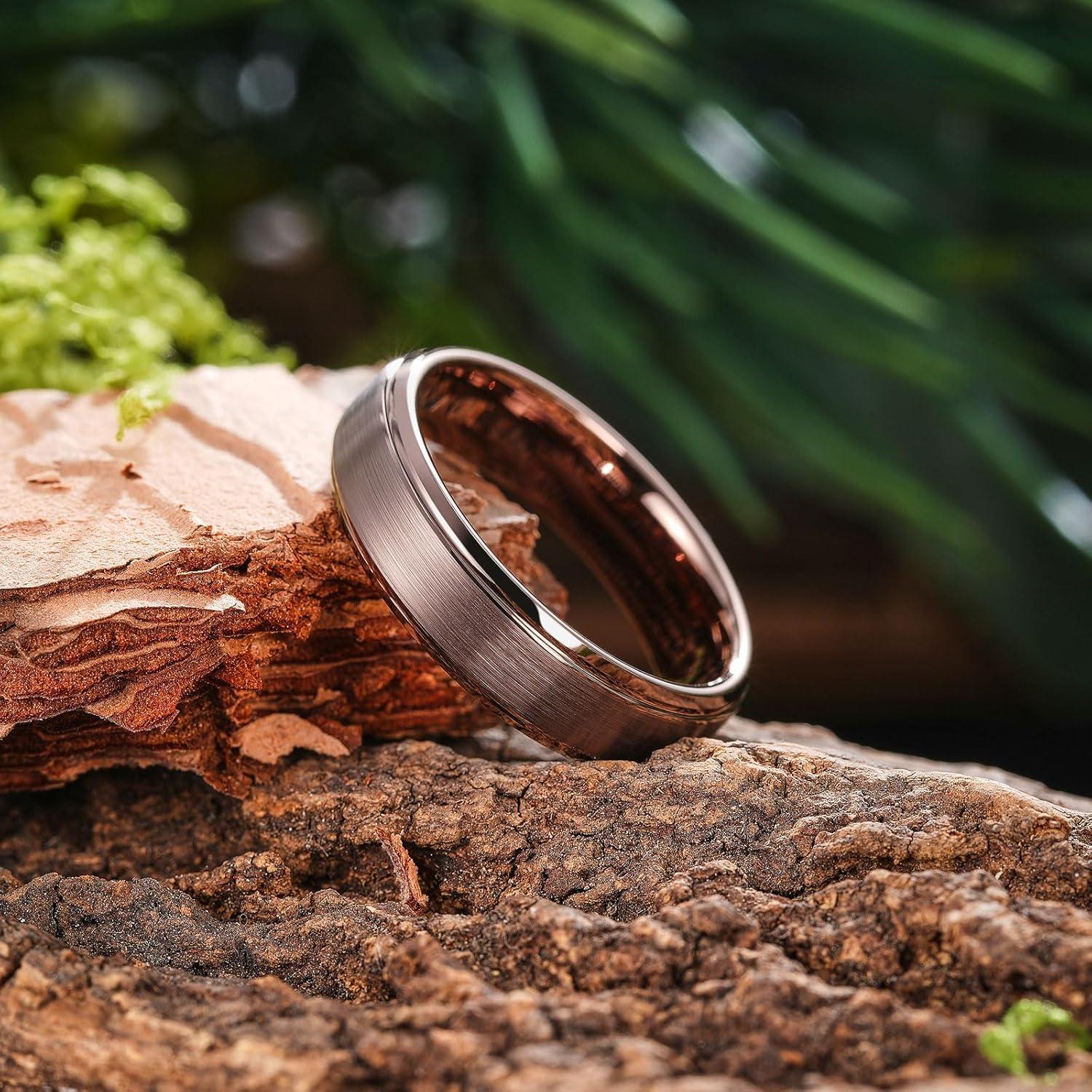 imageKing Will Classic Tungsten Wedding Band for Men 678910mm Widths Polished Finish Step Edge Matte Rings Comfort FitBrown6mm