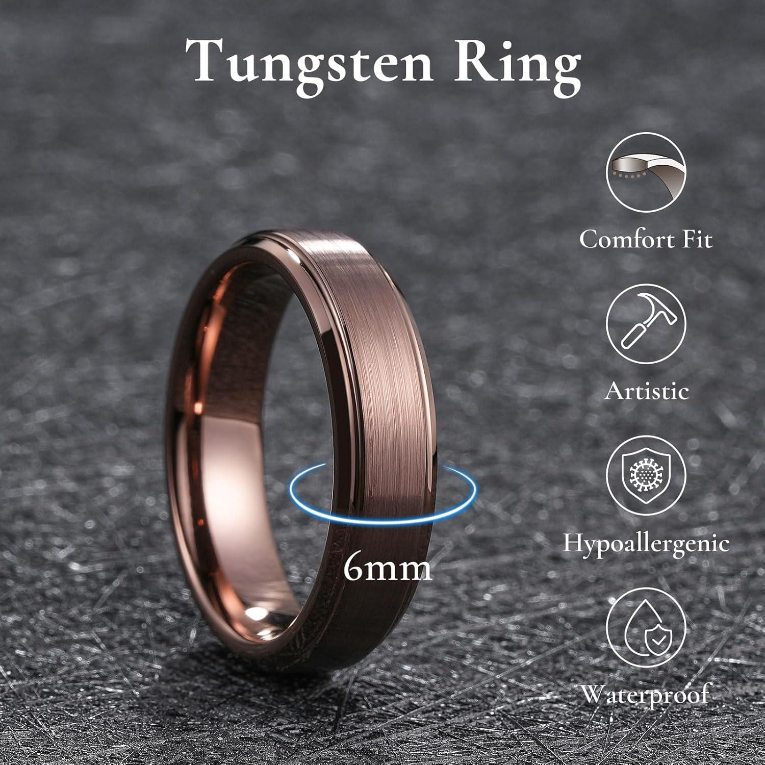 imageKing Will Classic Tungsten Wedding Band for Men 678910mm Widths Polished Finish Step Edge Matte Rings Comfort FitBrown6mm