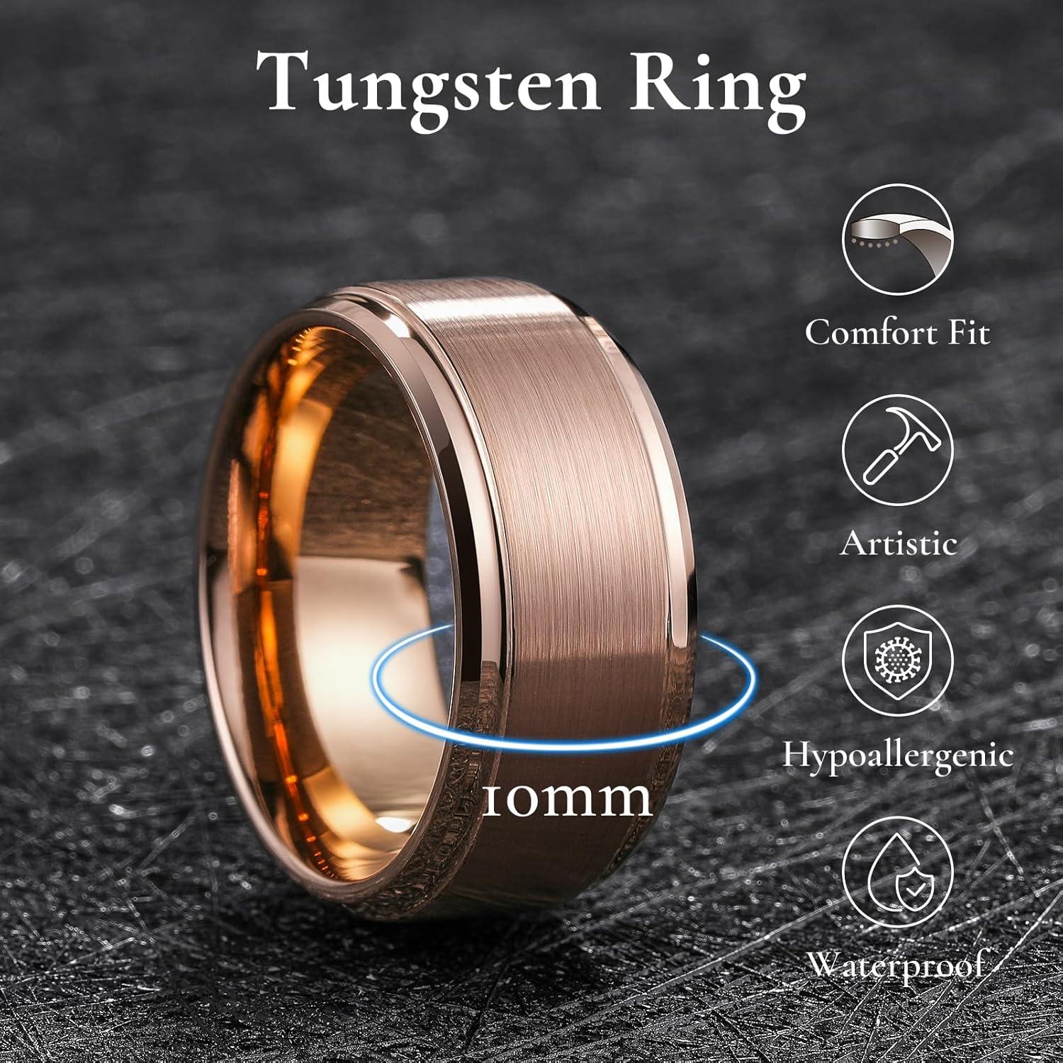imageKing Will Classic Tungsten Wedding Band for Men 678910mm Widths Polished Finish Step Edge Matte Rings Comfort FitCrose gold 10mm