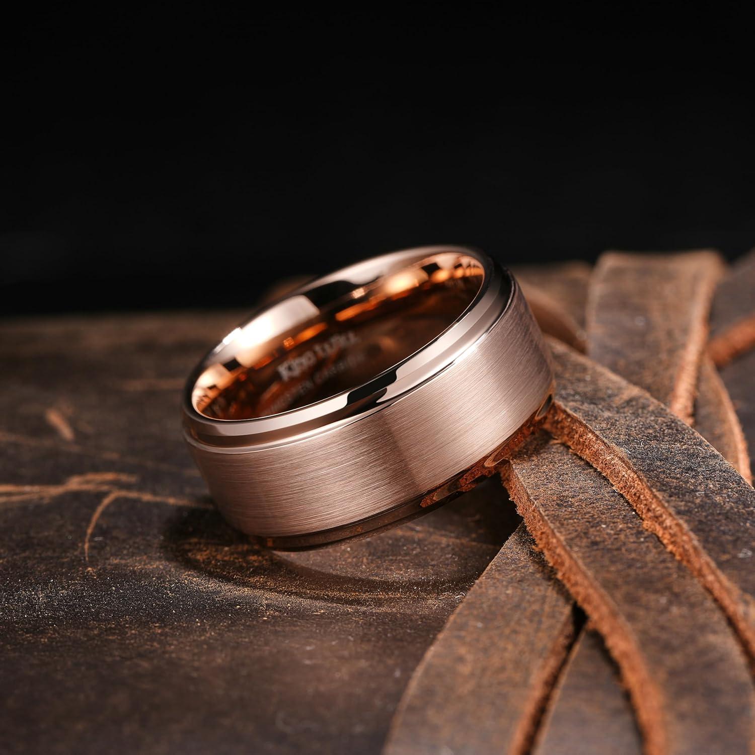 imageKing Will Classic Tungsten Wedding Band for Men 678910mm Widths Polished Finish Step Edge Matte Rings Comfort FitCrose gold 10mm