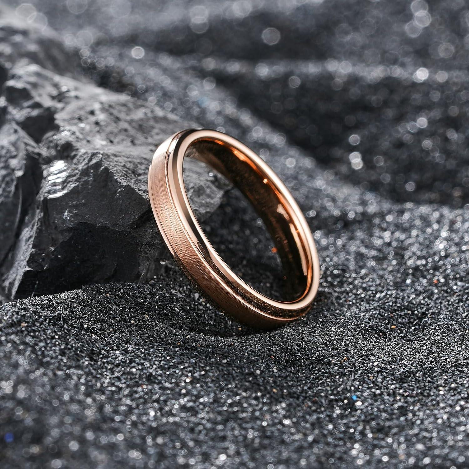 imageKing Will Classic Tungsten Wedding Band for Men 678910mm Widths Polished Finish Step Edge Matte Rings Comfort FitCrose gold 4mm