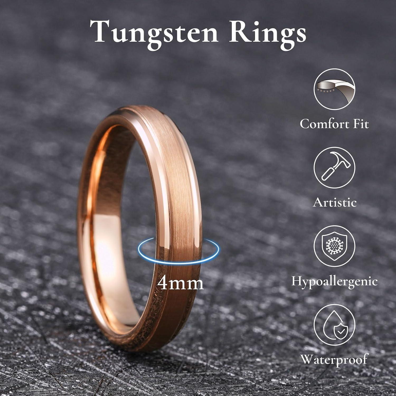 imageKing Will Classic Tungsten Wedding Band for Men 678910mm Widths Polished Finish Step Edge Matte Rings Comfort FitCrose gold 4mm