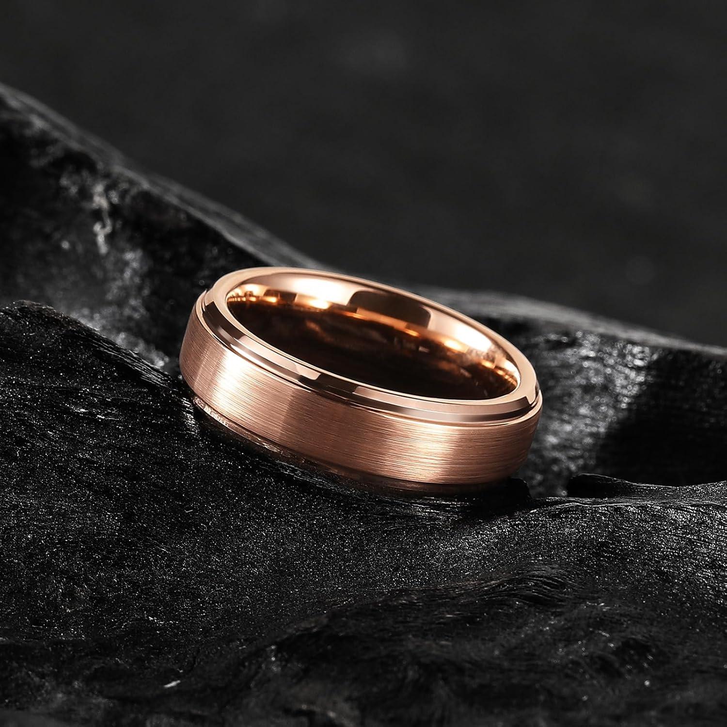 imageKing Will Classic Tungsten Wedding Band for Men 678910mm Widths Polished Finish Step Edge Matte Rings Comfort FitCrose gold 6mm