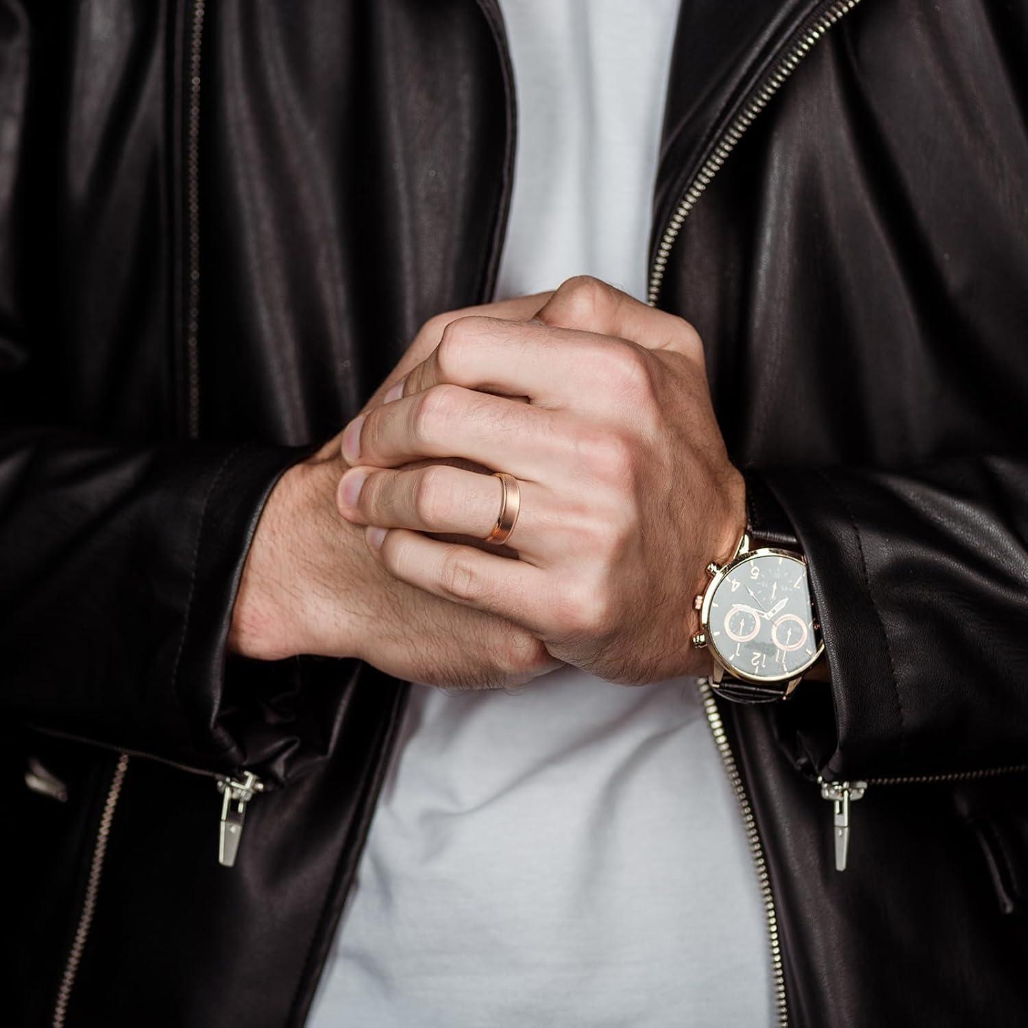 imageKing Will Classic Tungsten Wedding Band for Men 678910mm Widths Polished Finish Step Edge Matte Rings Comfort FitCrose gold 6mm