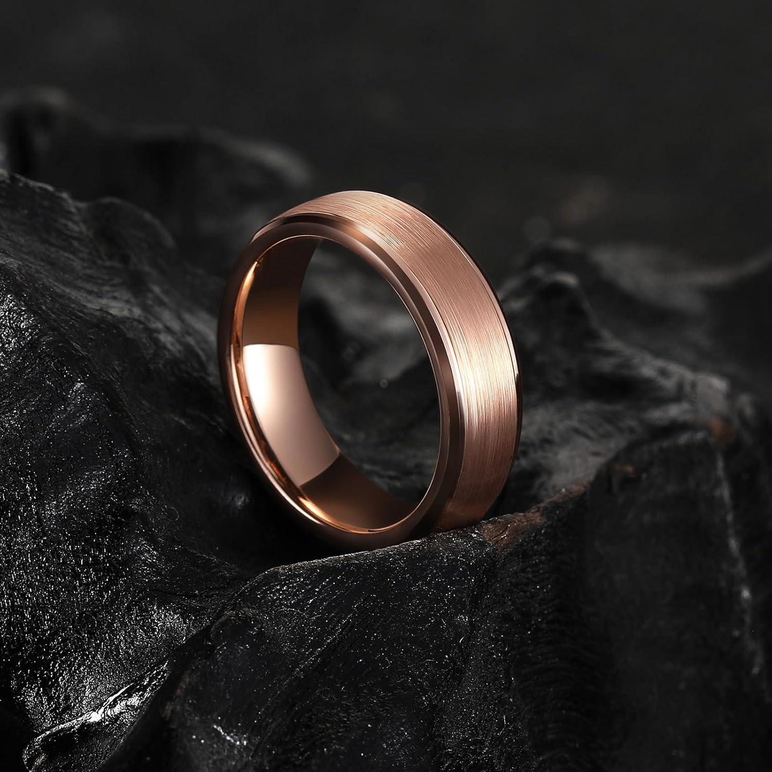 imageKing Will Classic Tungsten Wedding Band for Men 678910mm Widths Polished Finish Step Edge Matte Rings Comfort FitCrose gold 6mm