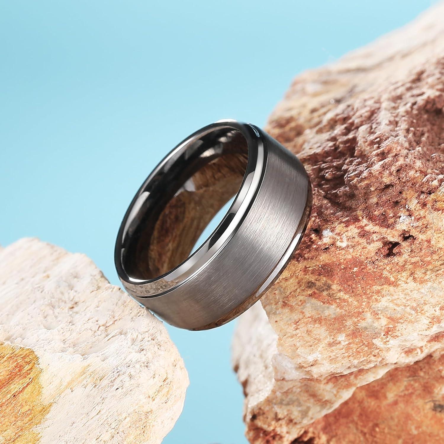 imageKing Will Classic Tungsten Wedding Band for Men 678910mm Widths Polished Finish Step Edge Matte Rings Comfort FitDgunmetal 10mm