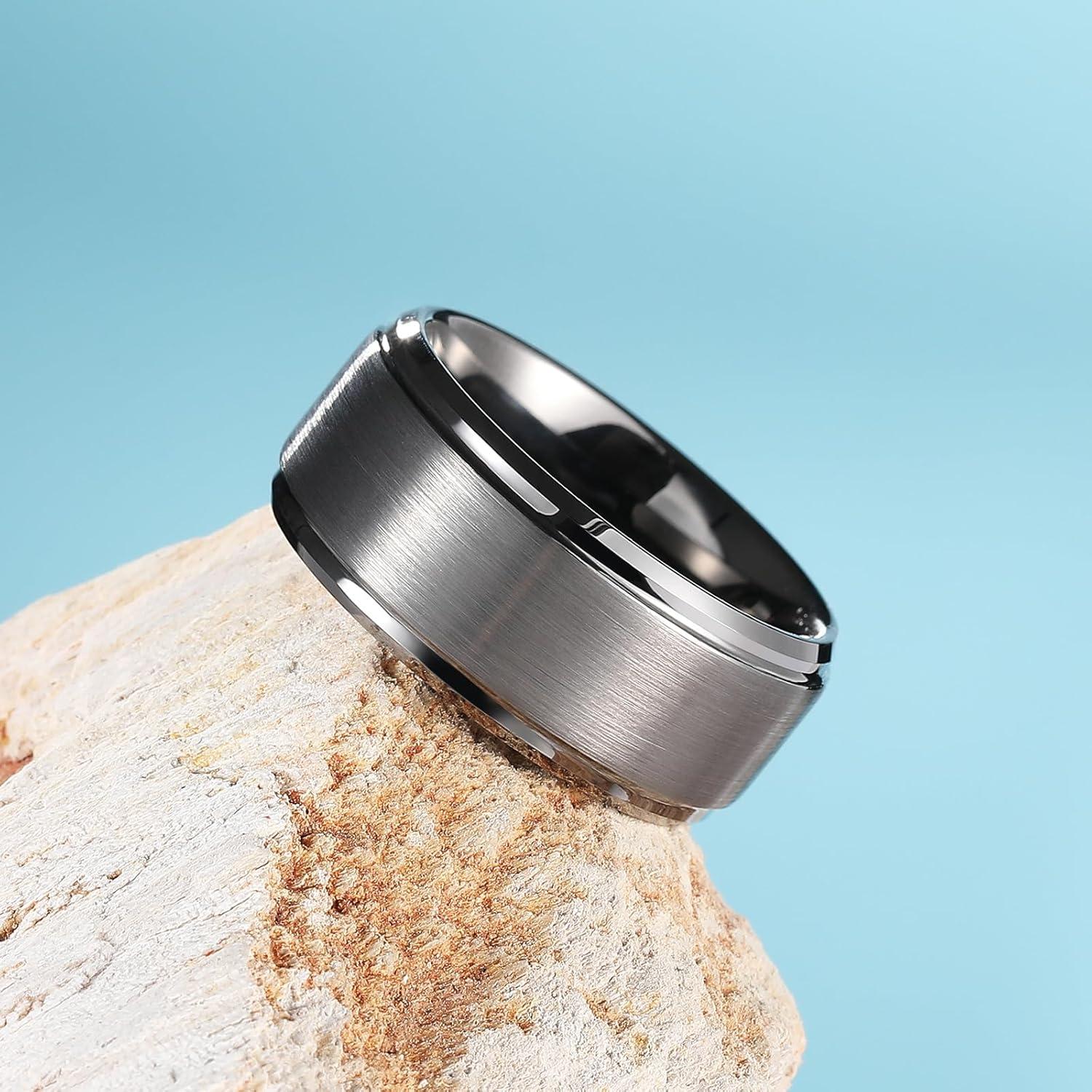 imageKing Will Classic Tungsten Wedding Band for Men 678910mm Widths Polished Finish Step Edge Matte Rings Comfort FitDgunmetal 10mm