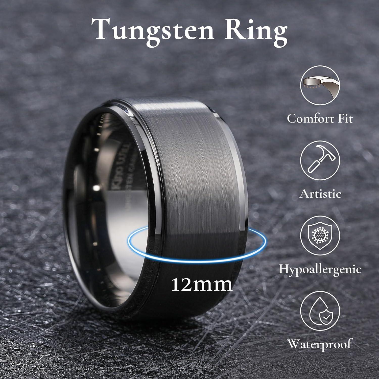 imageKing Will Classic Tungsten Wedding Band for Men 678910mm Widths Polished Finish Step Edge Matte Rings Comfort FitDgunmetal 12mm