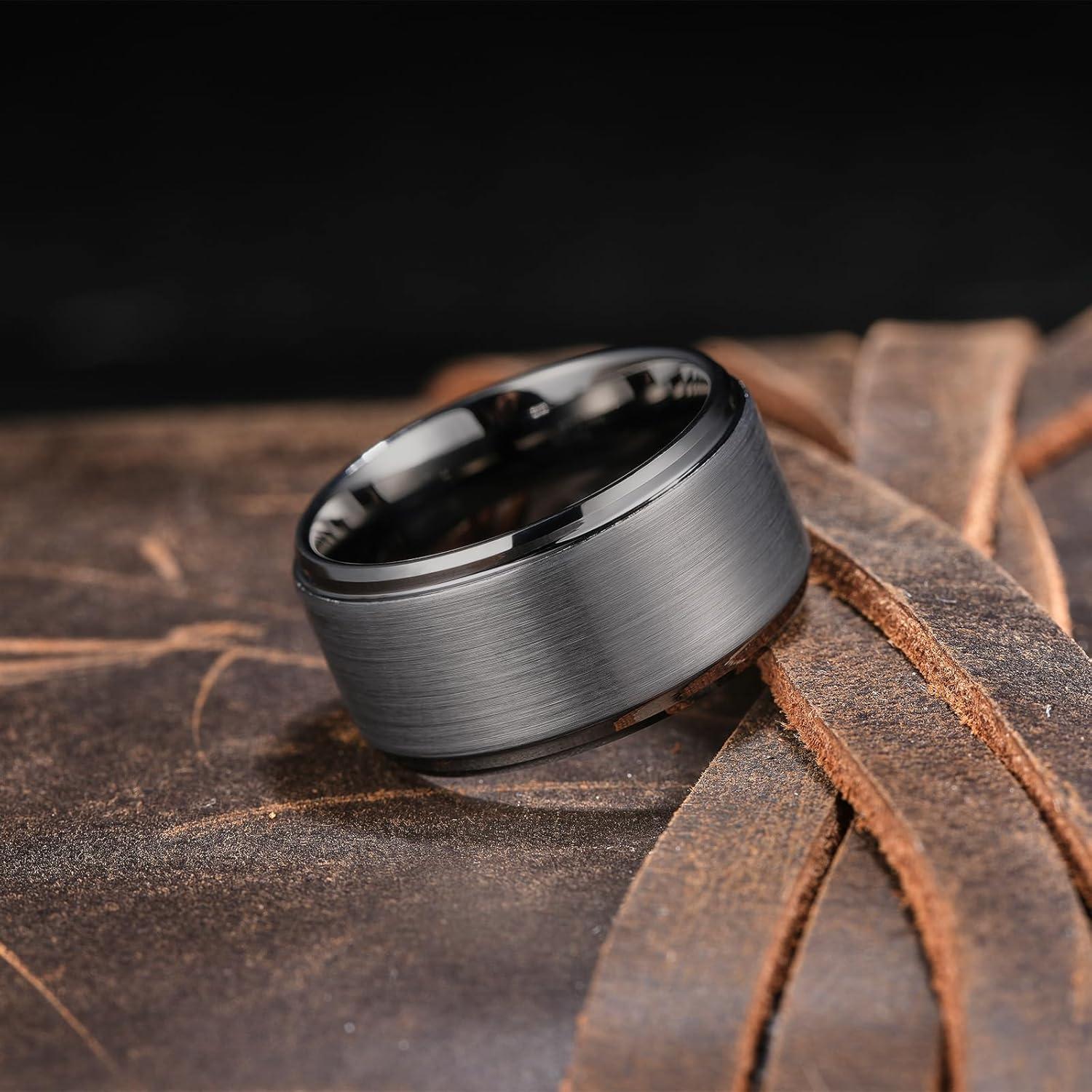 imageKing Will Classic Tungsten Wedding Band for Men 678910mm Widths Polished Finish Step Edge Matte Rings Comfort FitDgunmetal 12mm